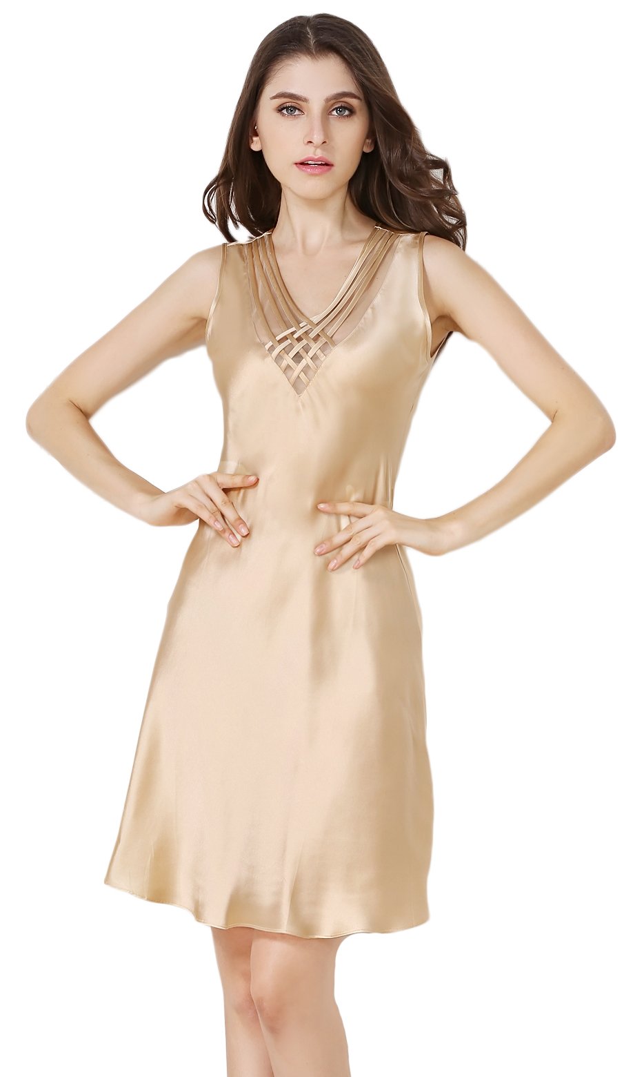 CLC Women's Mulberry Silk Nightdress - V-Neck Sleeveless Nightgown Pajamas for Sleep & Lounge | Soft Luxury Sleepwear for Comfortable Nights