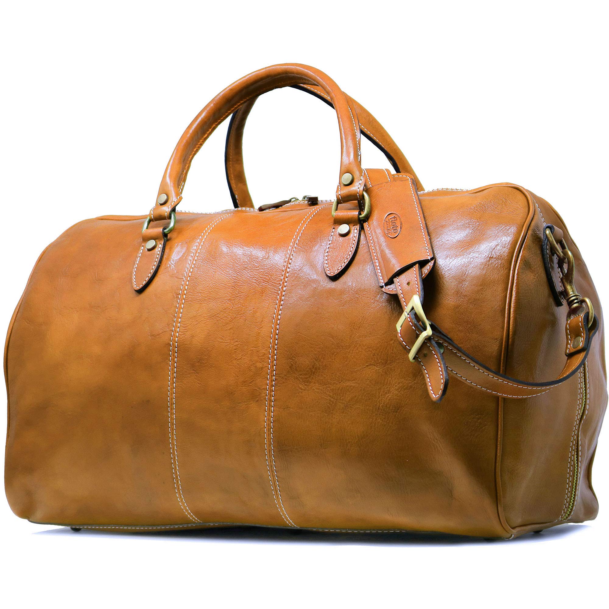 Premium Italian Leather Weekender Travel Bag - Floto Venezia Duffle in Olive Honey Brown | Perfect for Business Trips & Weekend Getaways