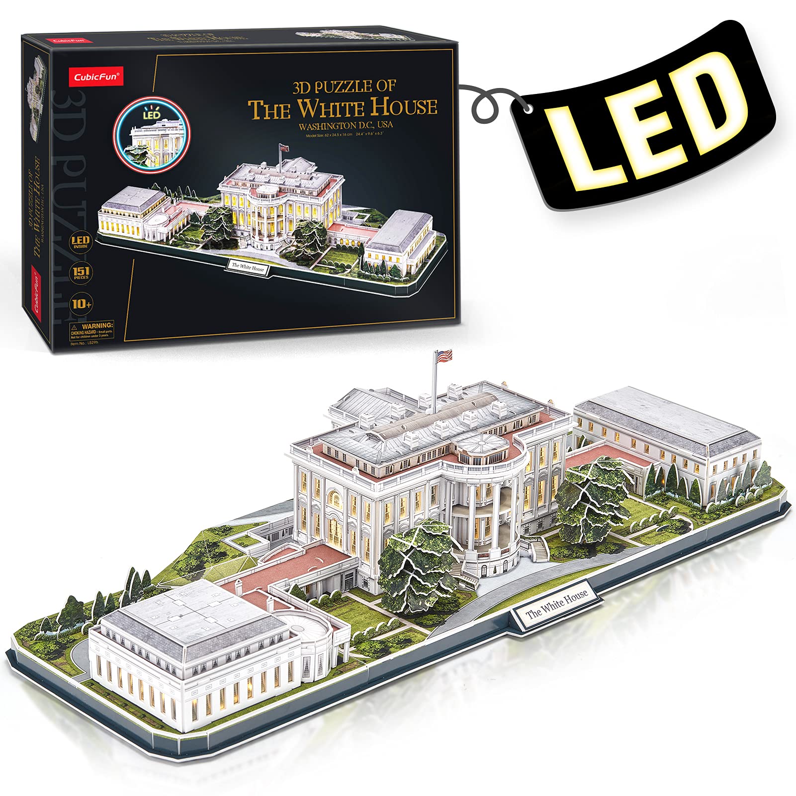 CubicFun 3D Puzzle LED Rotatable White House Model Kit with Detailed Interior – 151 Pieces US Architecture Building Set for Adults, Family Puzzle Desk Decor – Perfect Birthday Gift for Women & Men | Home Office Decoration & Collectible Display