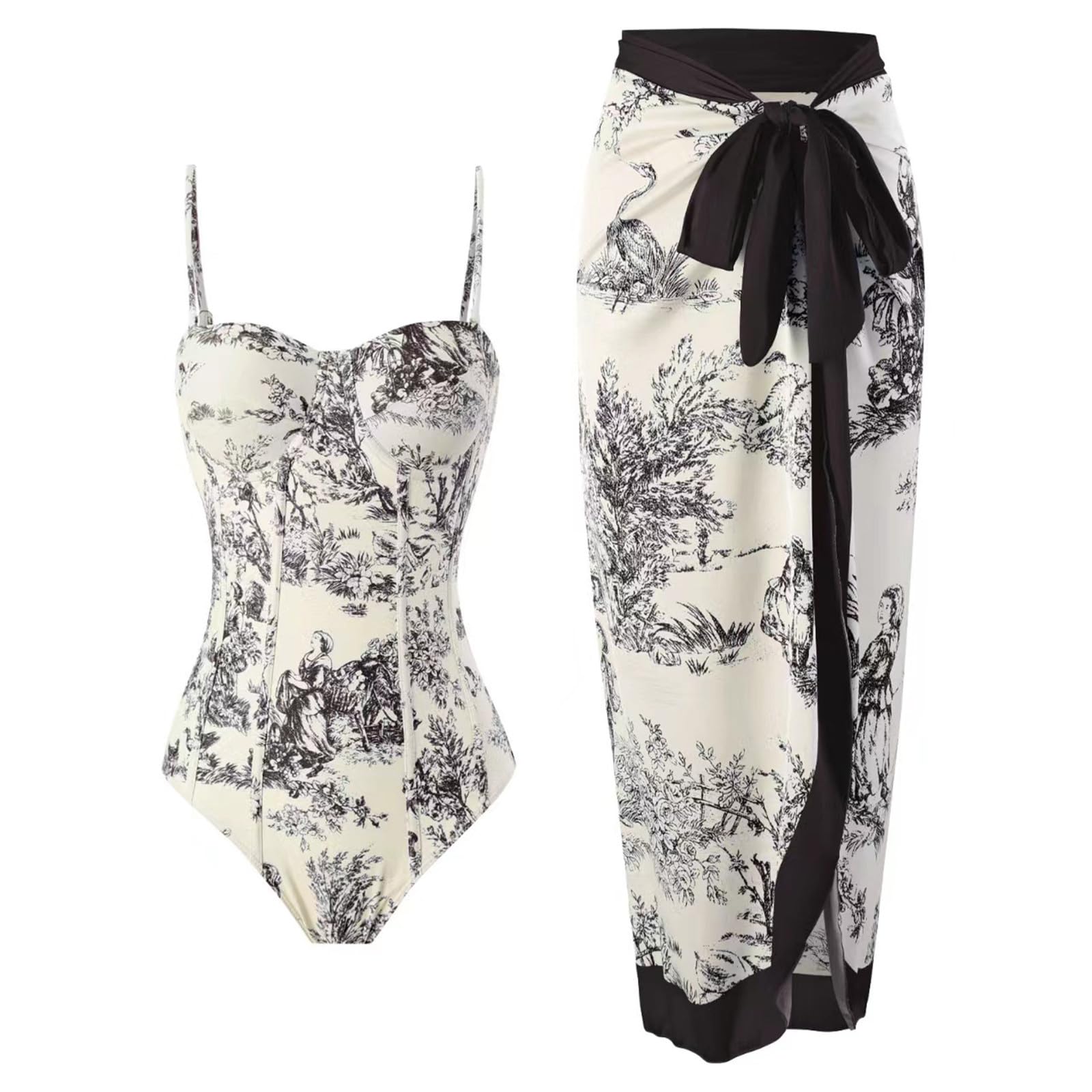 Women's Floral Push Up Bikini Set with Wrap Skirt - Beach & Pool Party