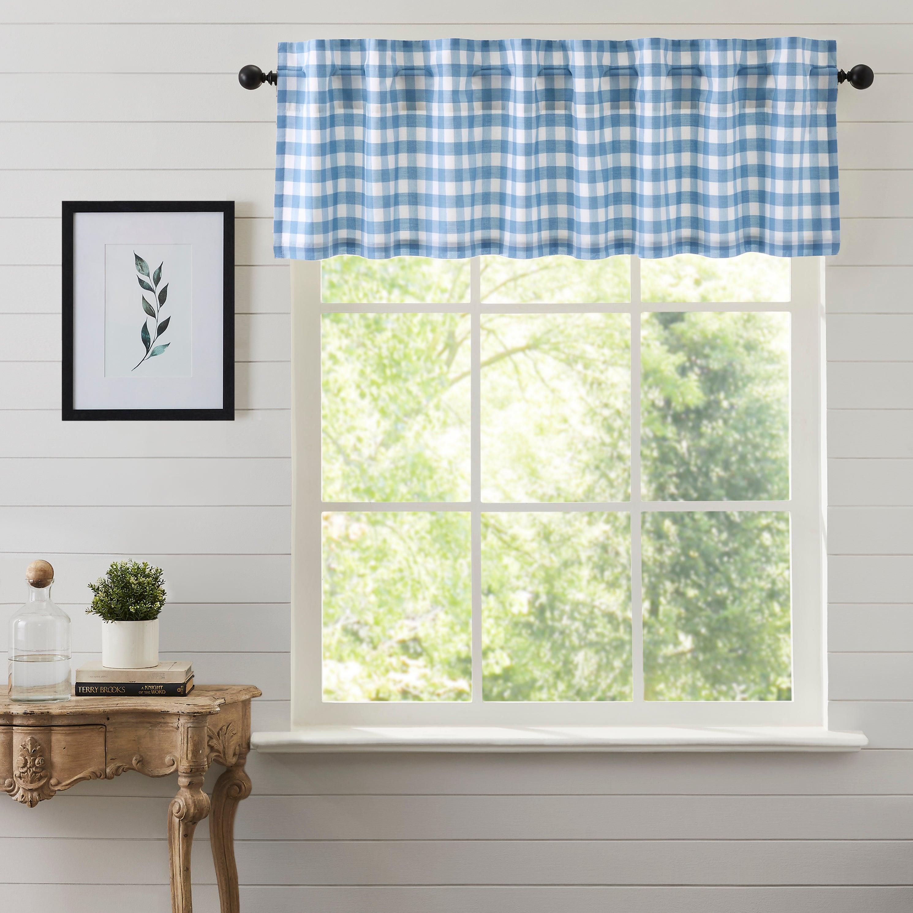 Annie Buffalo Blue Check Window Valance 16x72 Inches - VHC Brands - Perfect for Kitchen, Living Room & Bedroom Decor