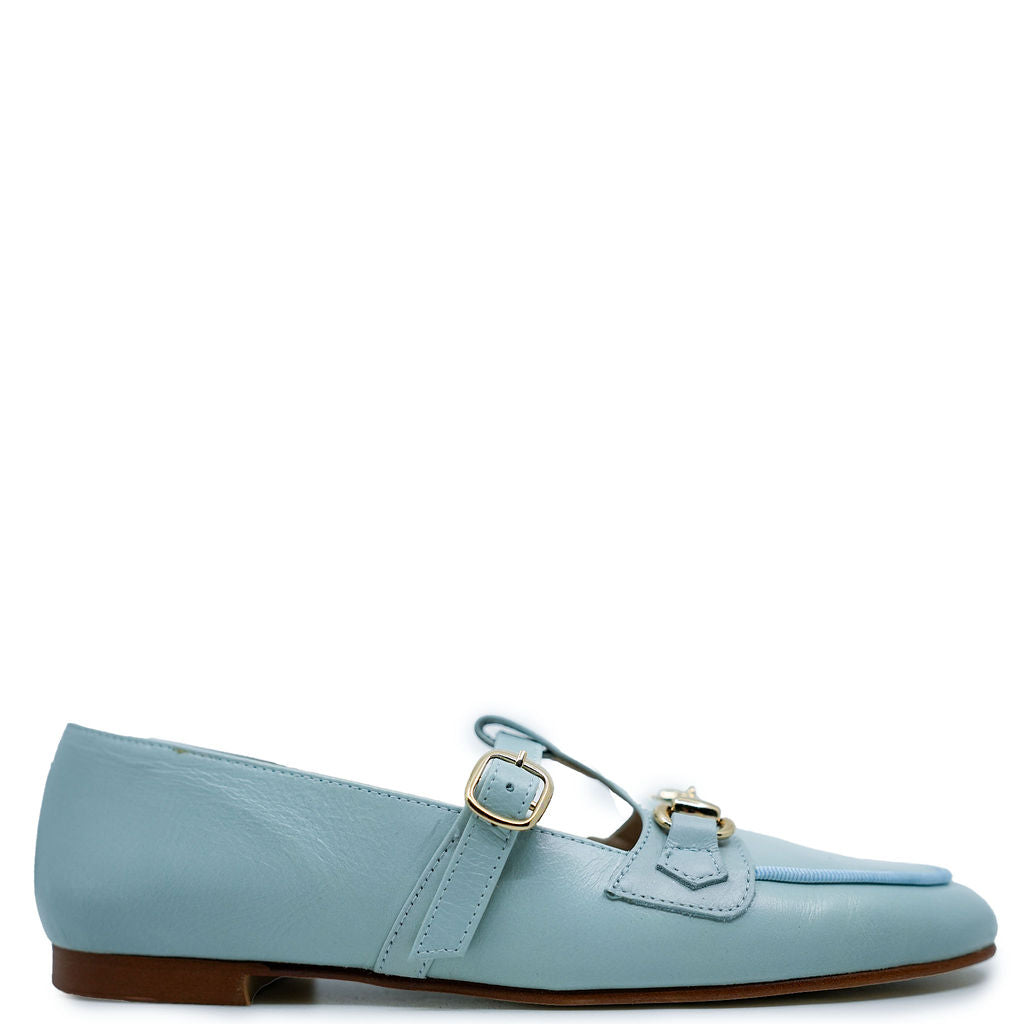 Spain+Co Aquamarine T-Strap Buckle Loafers - Comfortable Women's Casual Shoes for Work, Travel & Everyday Wear
