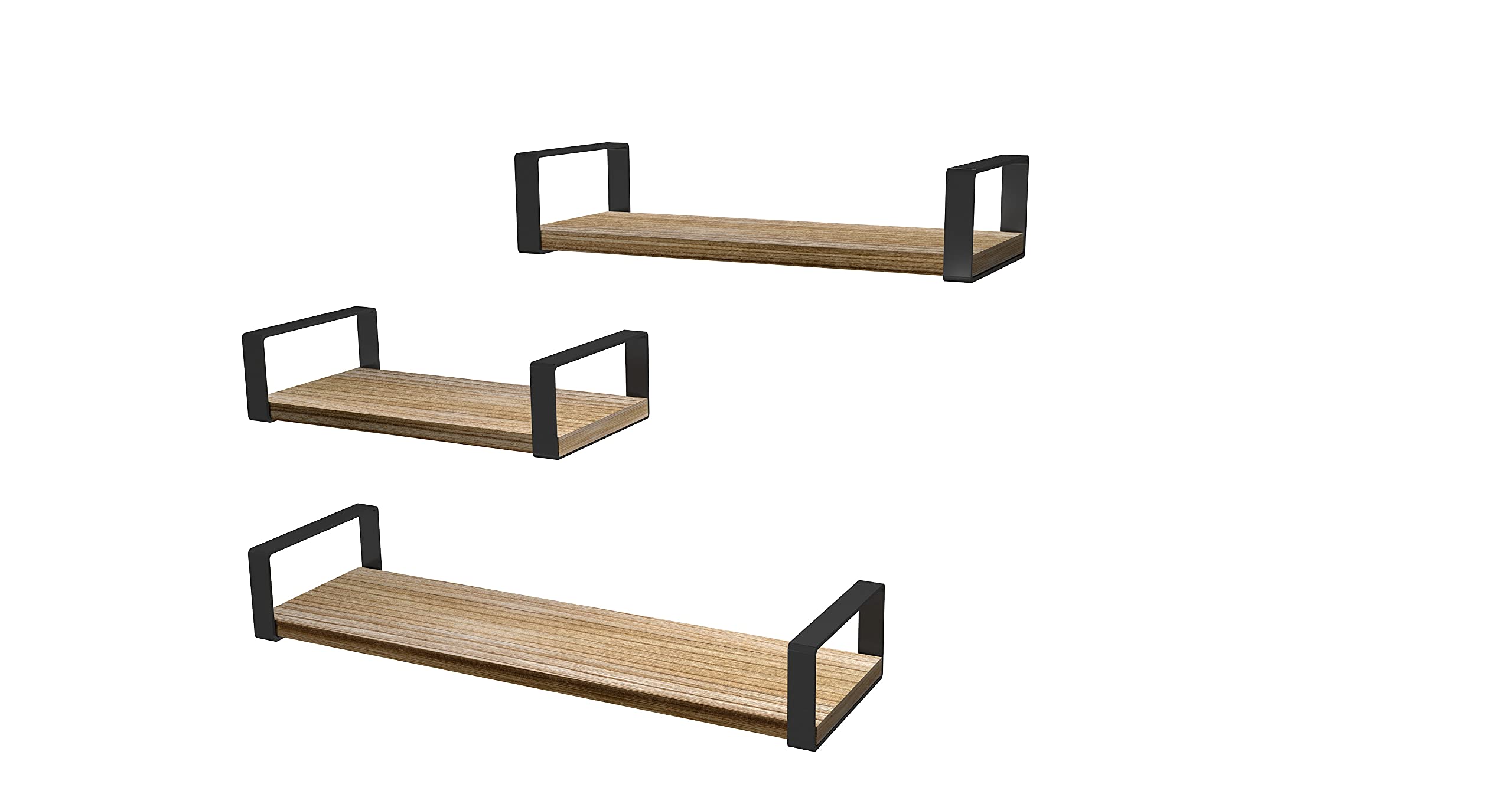 Wood Wall Shelves Set of 3 - Floating Shelves for Bathroom, Bedroom & Living Room Decor