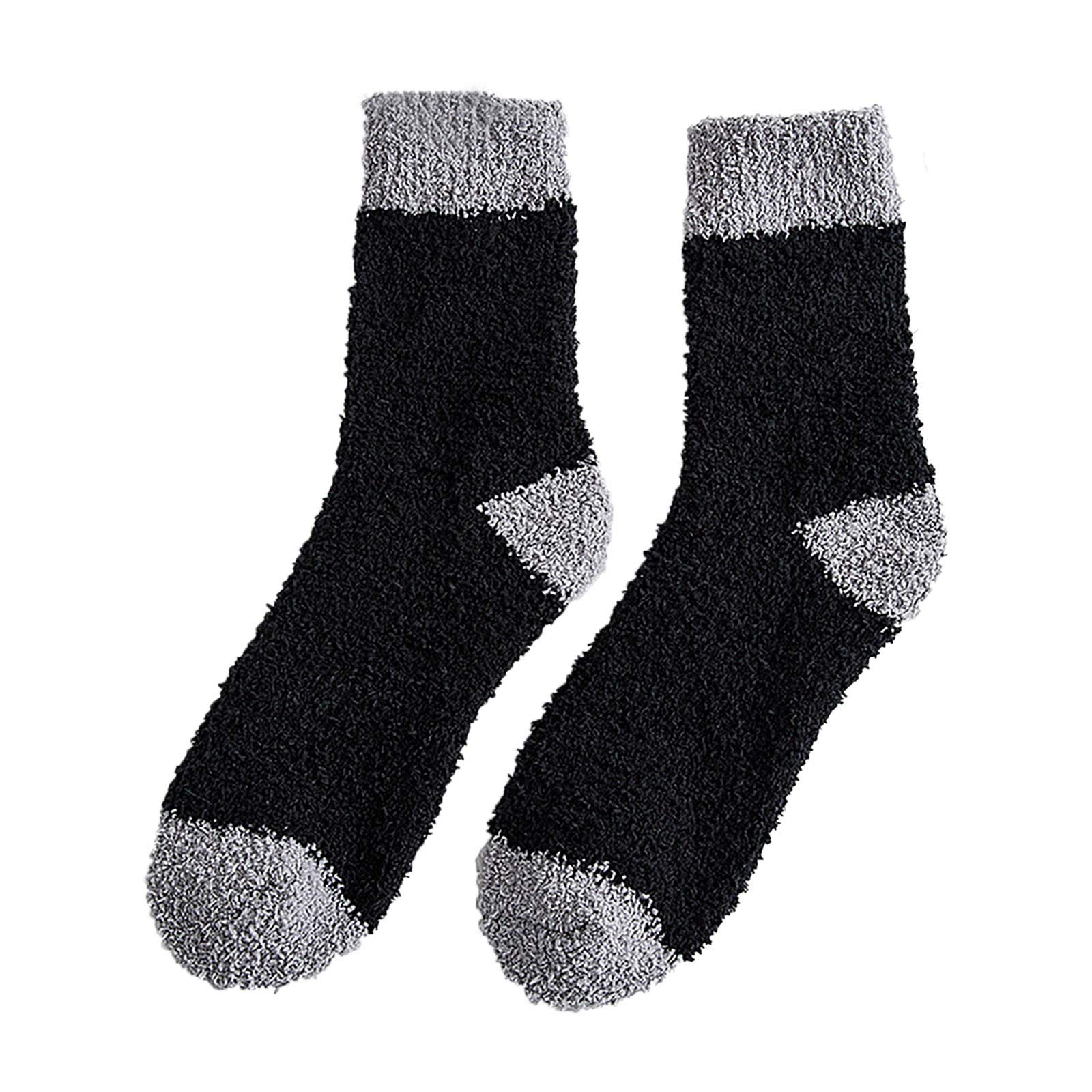 Men's Winter Fuzzy Socks - Coral Fleece Thermal Socks for Home, Middle Tube Design, Cute Solid Stockings | Perfect for Lounging, Sleeping & Cold Weather Comfort