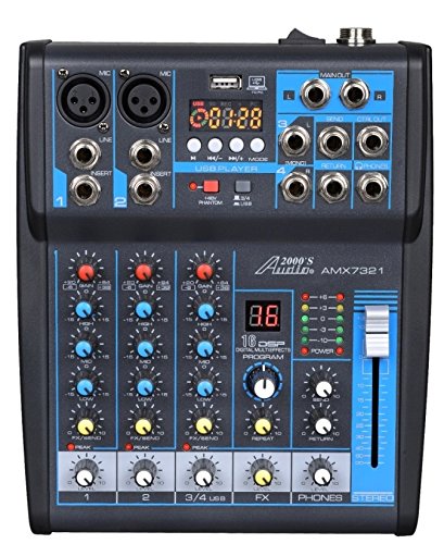 Audio2000'S AMX7321 Professional 4-Channel DJ Mixer with USB Interface, Bluetooth 5.0, DSP Effects & EQ Controls - Perfect for Live Performances, Studio Recording & Podcasting (AMX7321)