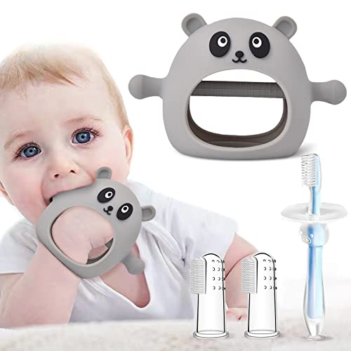 Organic Silicone Teething Toys for Babies 0-12 Months - BPA-Free Bear-Shaped Pacifier Teethers with Anti-Drop Wrist Strap (4-Pack) - Soothing Relief for Teething Pain During Breastfeeding, Daycare & Travel