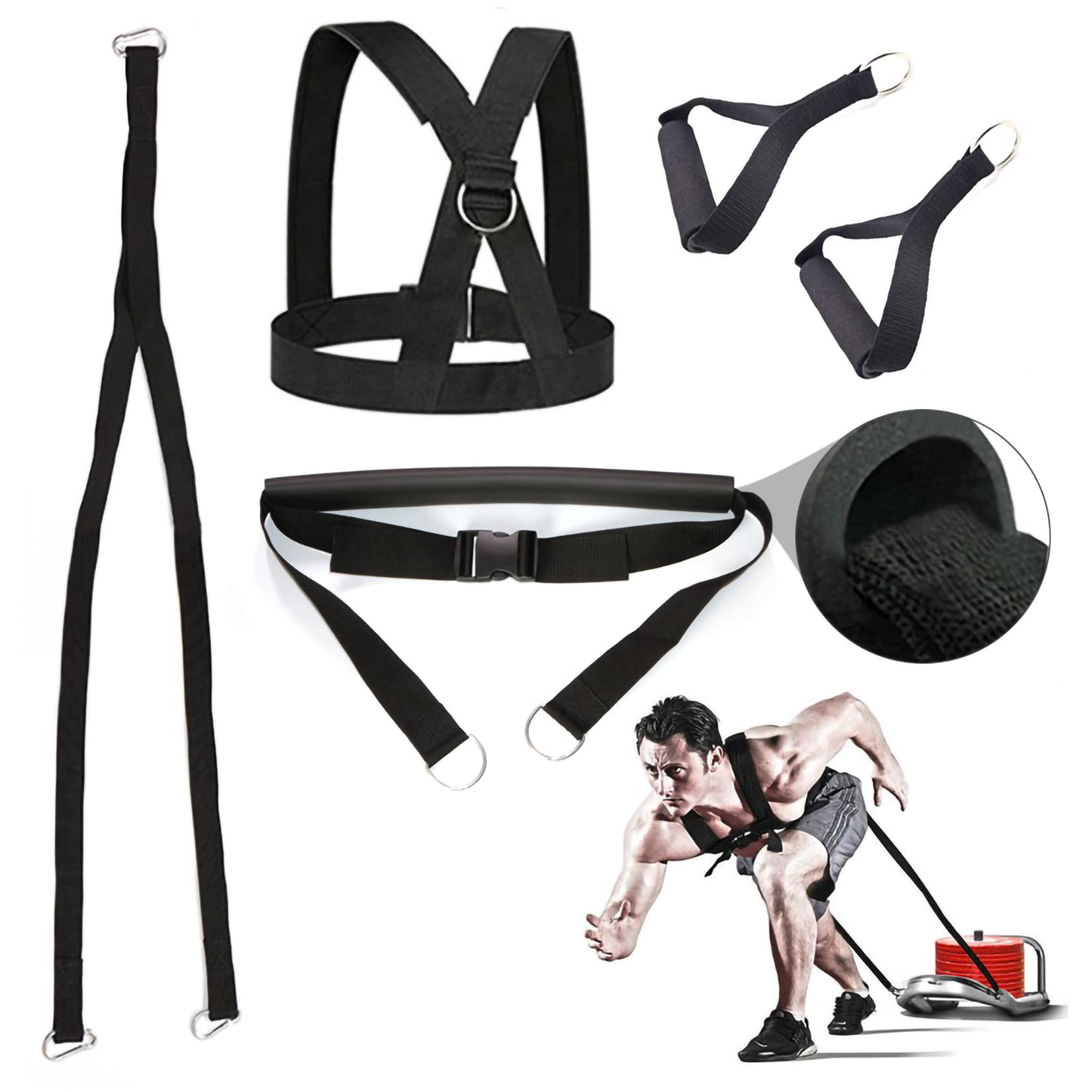 Premium Resistance Bands Set for Strength Training - Double Endurance Sled Harness Kit with Pulling Strap for Sprinting, Speed & Agility Workouts - Ideal for Home Gym, CrossFit & Athletic Training - Black