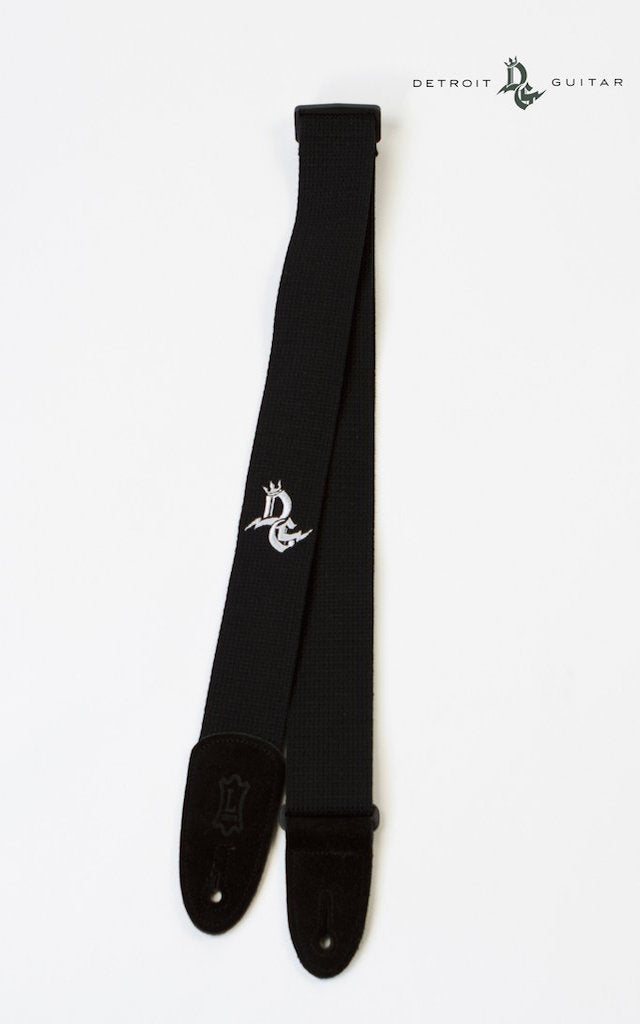 Detroit Guitar 2 Cotton Strap Black with Embroidered Logo - Adjustable & Comfortable Guitar Strap for Electric, Acoustic & Bass Guitars - Perfect for Live Performances, Studio Sessions & Practice
