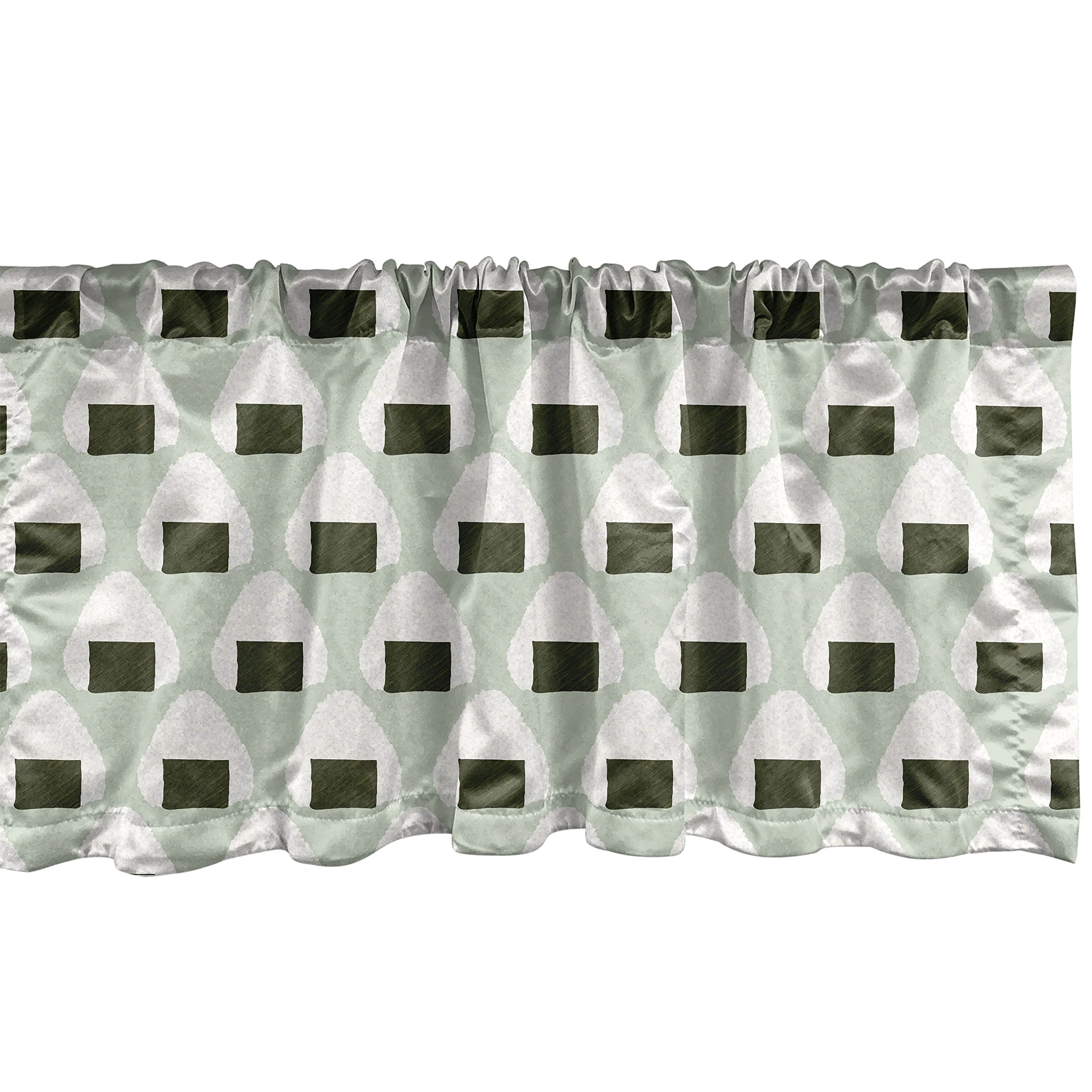 Ambesonne Abstract Window Valance - Japanese Onigiri Rice Balls Pastel Snack Illustration - Kitchen & Bedroom Decor Curtain with Rod Pocket - 54x18 Inches in Pale & Dark Green - Perfect for Asian-Themed Rooms, Anime Decor & Cozy Dining Spaces
