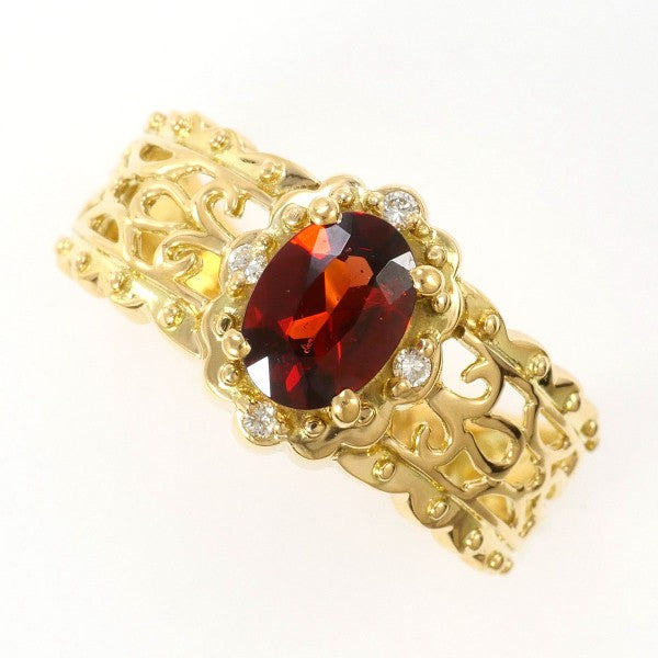 18K Yellow Gold Garnet Diamond Ring for Women - Elegant Vintage Style Jewelry Gift for Anniversary, Engagement & Special Occasions