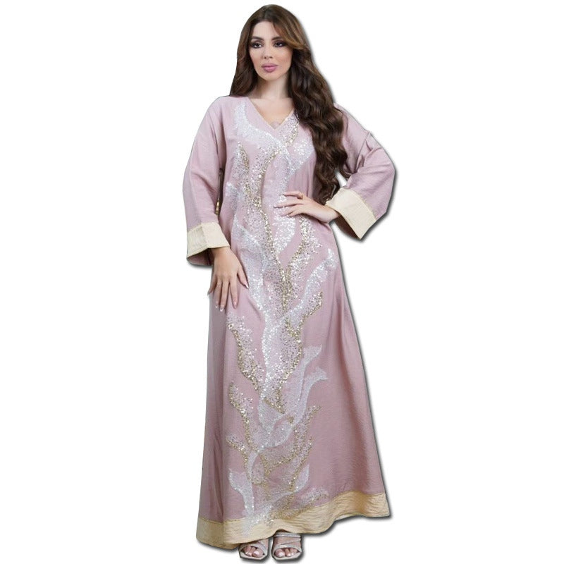 Elegant Eid Dress for Women - Sparkling Sequins & Embroidery Abaya Caftan Kaftan | Perfect for Eid Celebrations, Weddings & Special Occasions