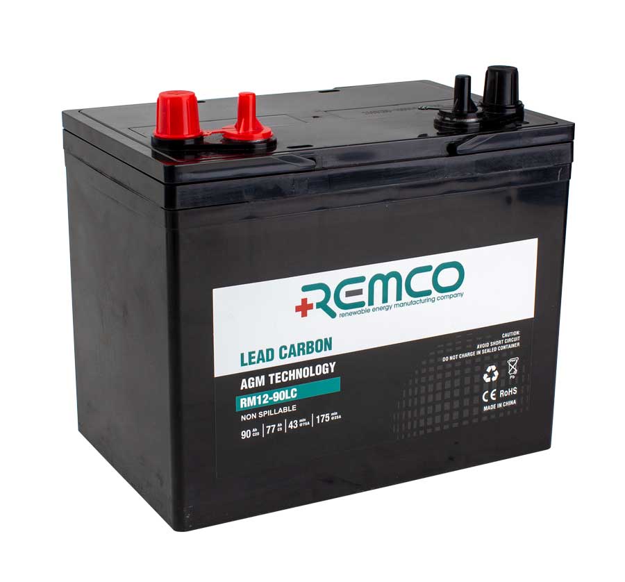 12V 90Ah Deep Cycle Lead Carbon Battery - Solar, RV, Marine, Off-Grid Power Storage - Long Lasting & Maintenance Free