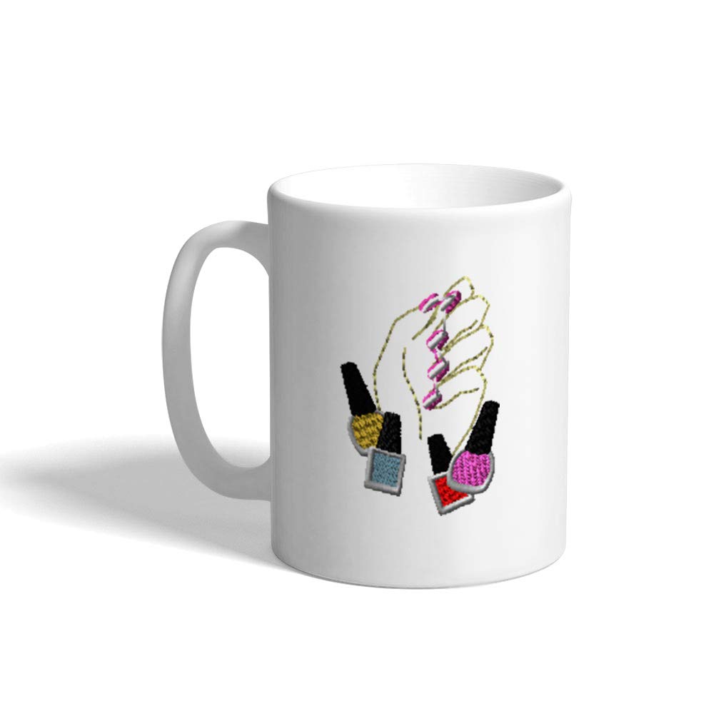 Funny Ceramic Coffee Mug - 11oz White Tea Cup for Manicure & Nail Polish Lovers - Perfect for Office, Home & Beauty Salon Use