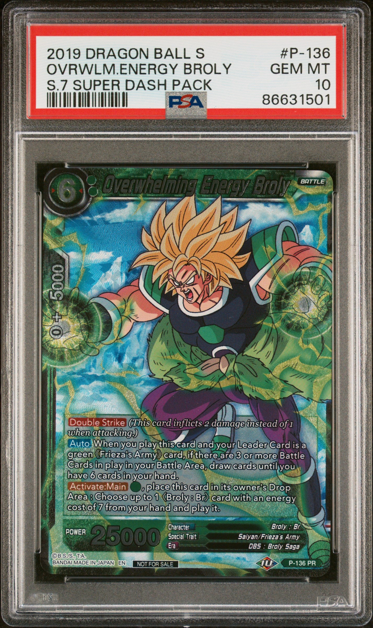 2019 Dragon Ball Super Overwhelming Energy Broly #P136 PSA 10 Graded Card - Perfect for Collectors & Anime Fans Display