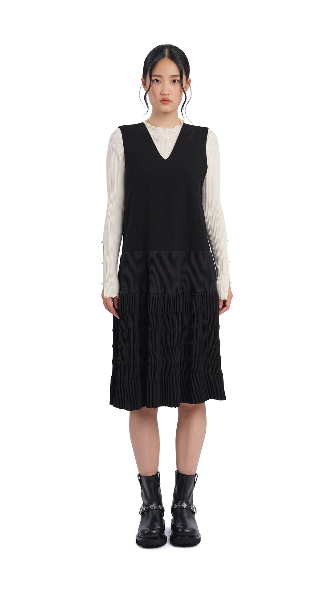 Elegant Olive Green Pleated Midi Dress for Women - Perfect for Office, Party & Special Occasions