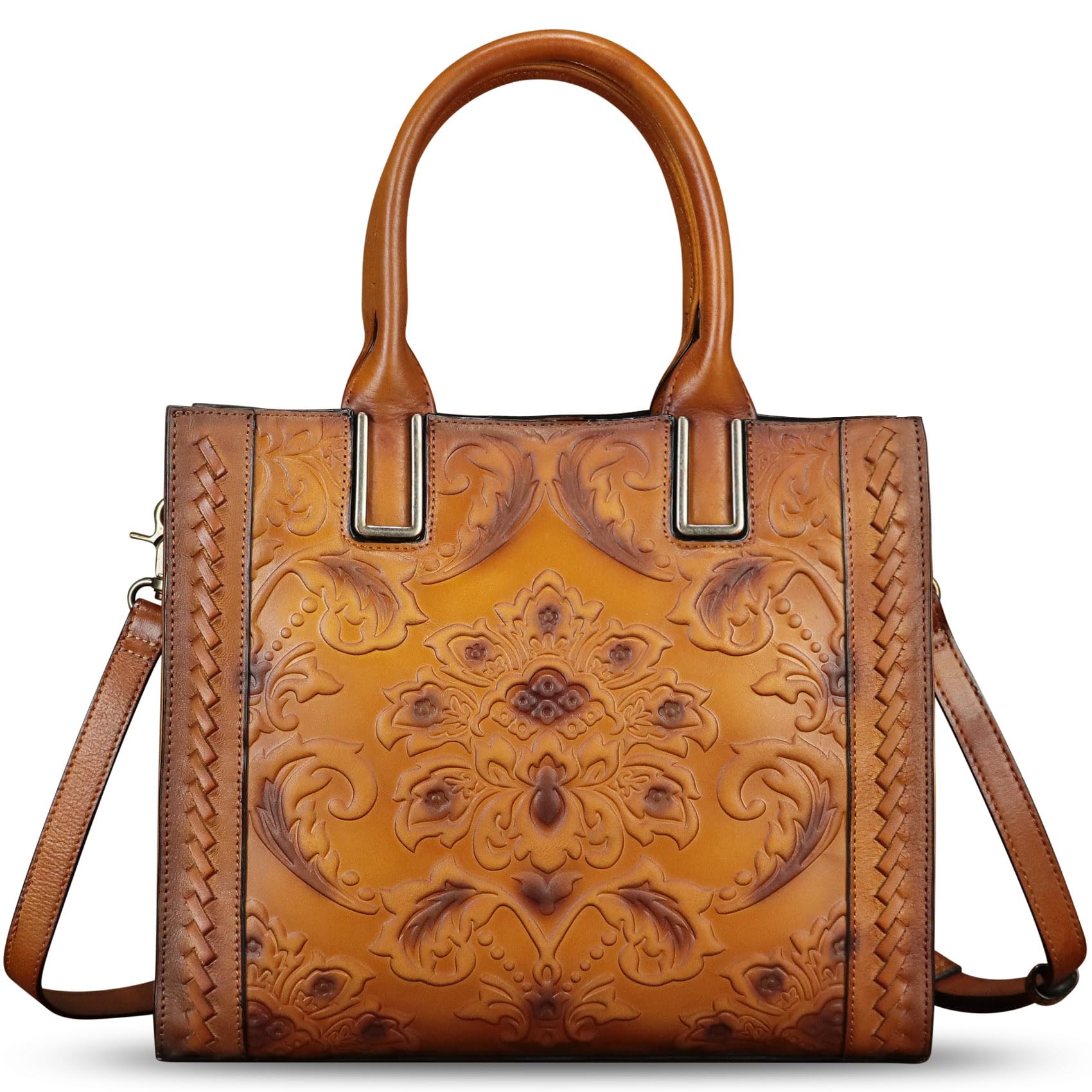 Genuine Leather Satchel for Women - Embossed Top Handle Handbag, Handmade Crossbody Tote & Shoulder Purse | Perfect for Work, Travel & Everyday Use