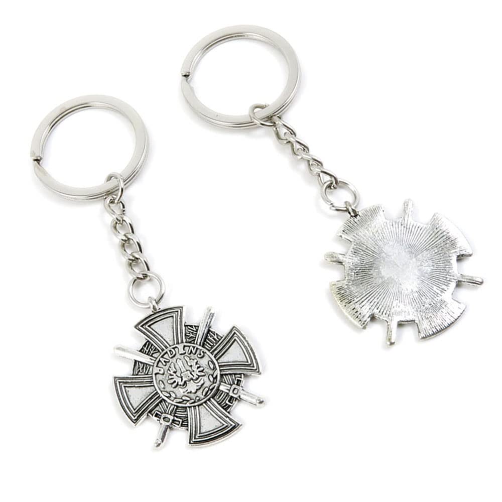 50 Pcs Bulk Keychain Rings with Charms - Sword, Cross & Shield Design for Keys, Bags, Backpacks - Durable Metal Key Rings for Home, Office, Car & Gifts (W9NW5W)