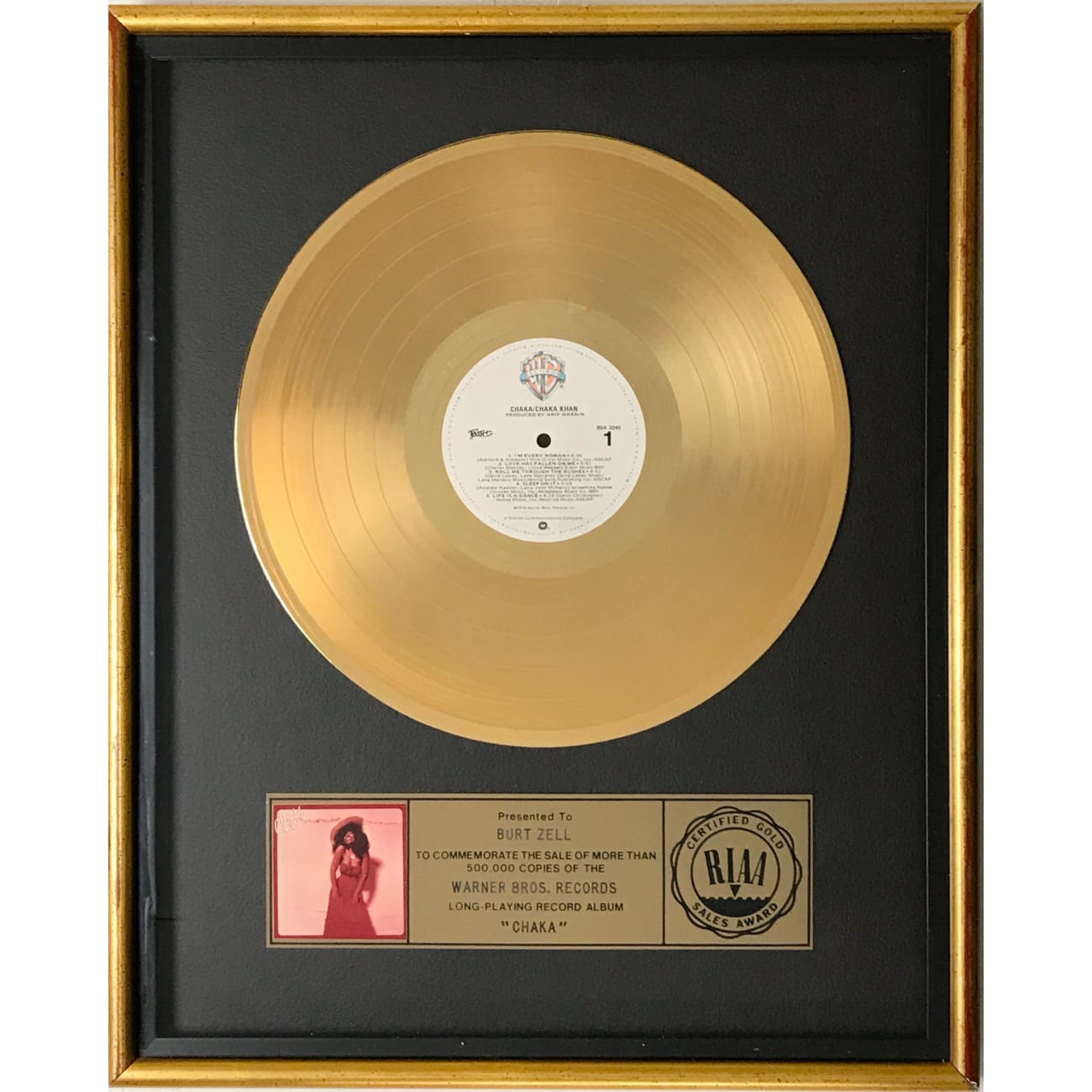 Chaka Khan RIAA Gold Album Award - Certified Music Memorabilia for Collectors & Fans - Perfect for Display in Home, Office, or Music Studio