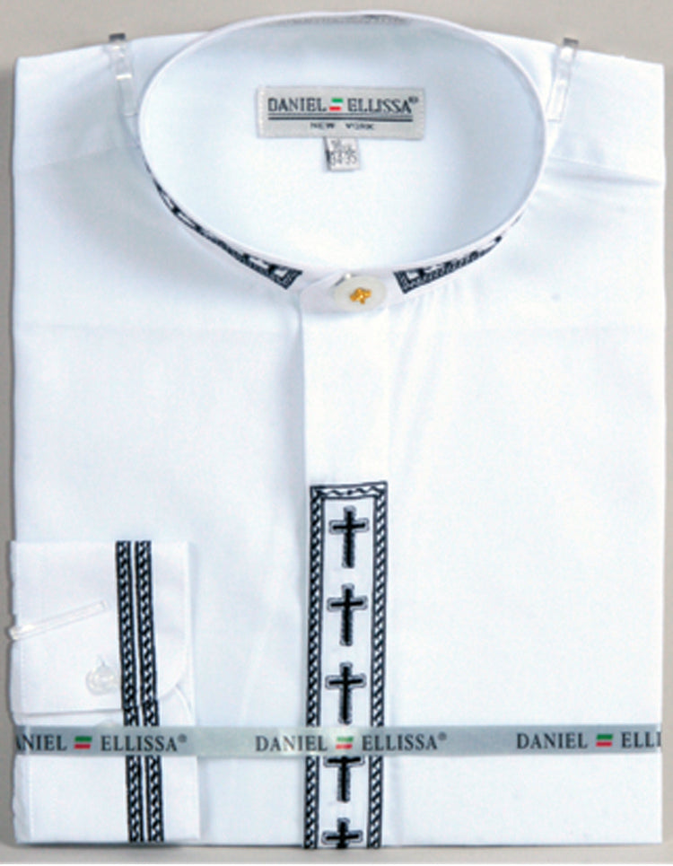 Daniel Ellissa Banded Collar DS2005 C White/Black Men's Slim Fit Dress Shirt - Perfect for Business, Office & Formal Occasions