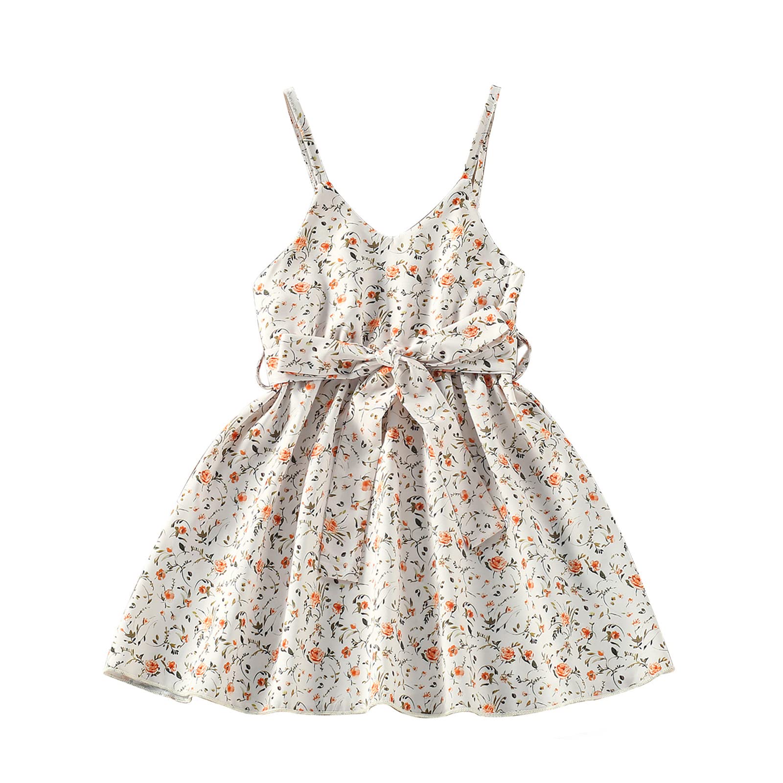 Newbgclo Toddler Baby Girl Casual Dress - Boho Floral Print Sleeveless Spaghetti Strap Dress with Belt | Summer Playwear for Outdoor Activities, Beach Vacations & Birthday Parties
