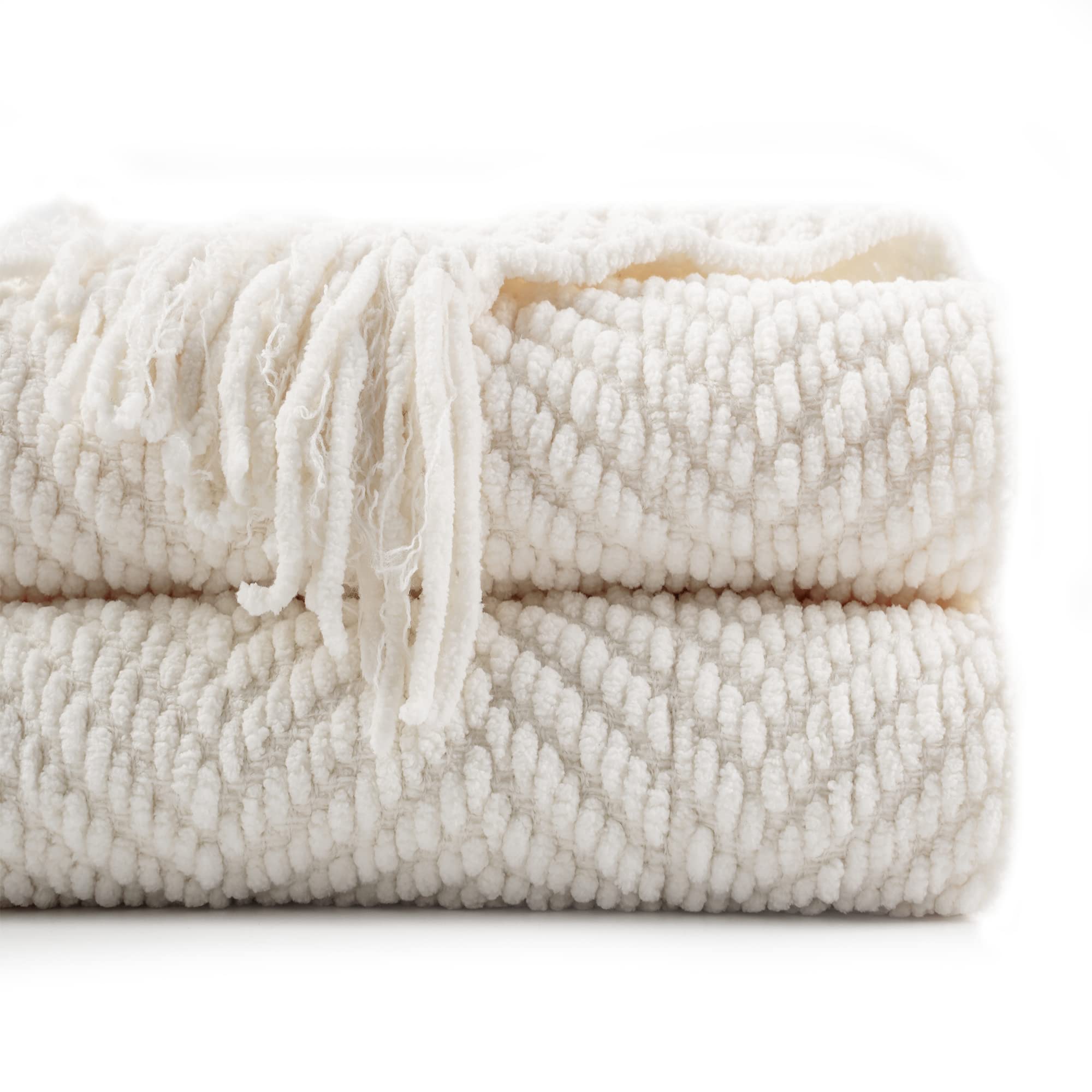 BATTILO HOME Cream White Throw Blanket for Couch & Bed - Soft Ivory Decorative Blanket 50
