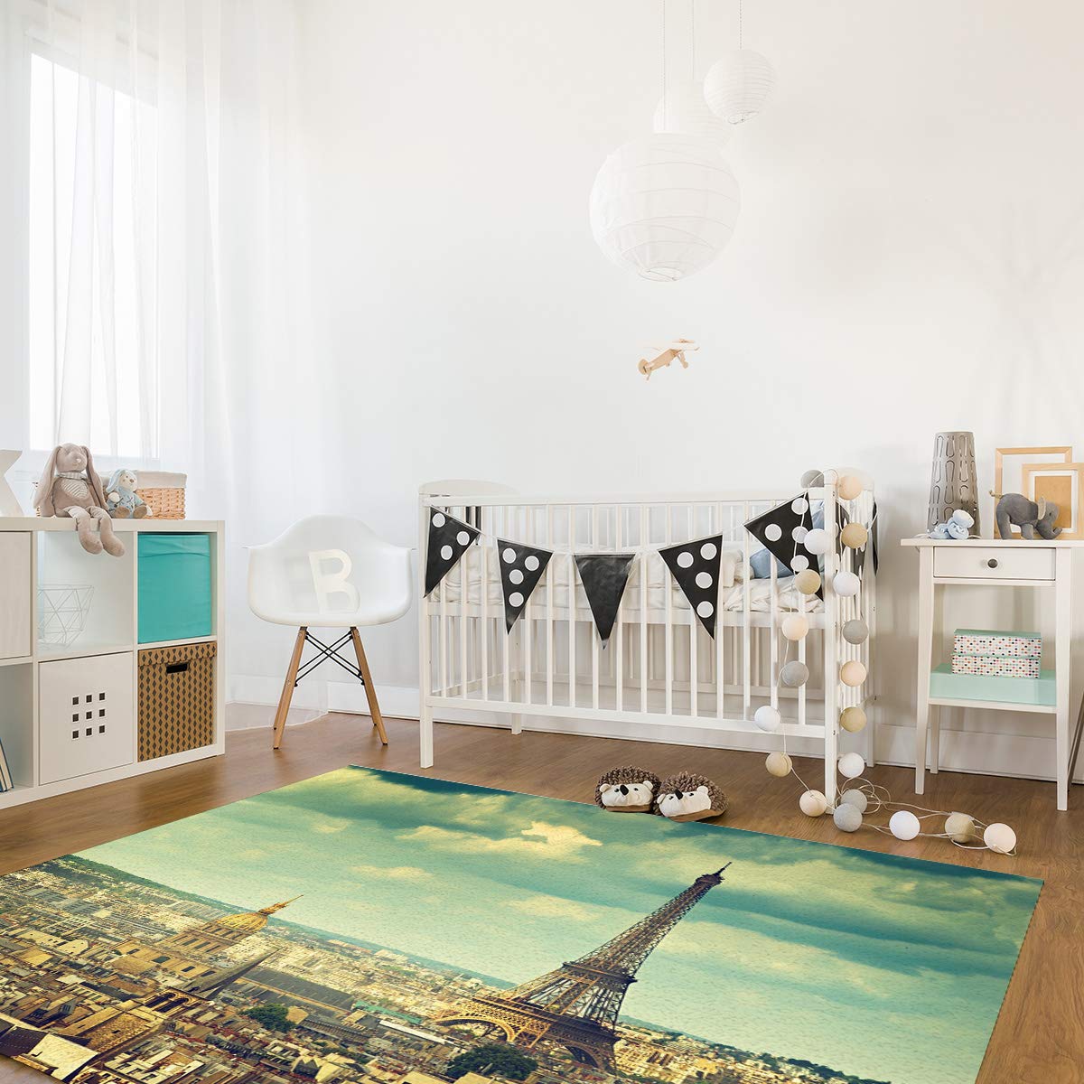 Non-Slip 5x8 Feet Area Rug with Eiffel Tower Design - Absorbent Soft Rectangle Carpet for Living Room, Bedroom, Kitchen & Entryway - Perfect Indoor Floor Mat for Home Decor & High Traffic Areas