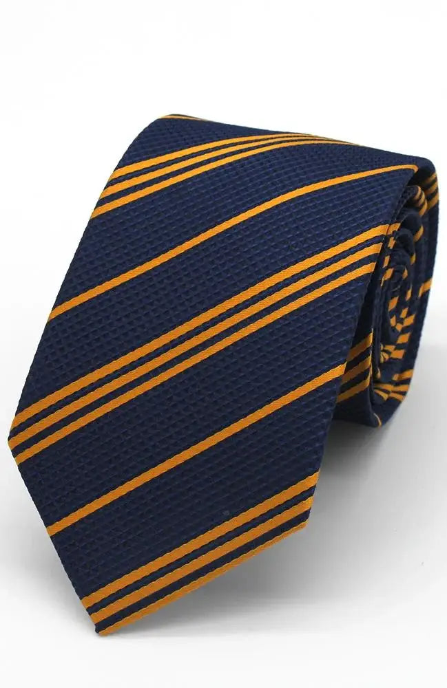 LA Smith Navy and Yellow Stripe Polyester Tie for Men | Classic Striped Necktie for Business, Wedding & Formal Occasions