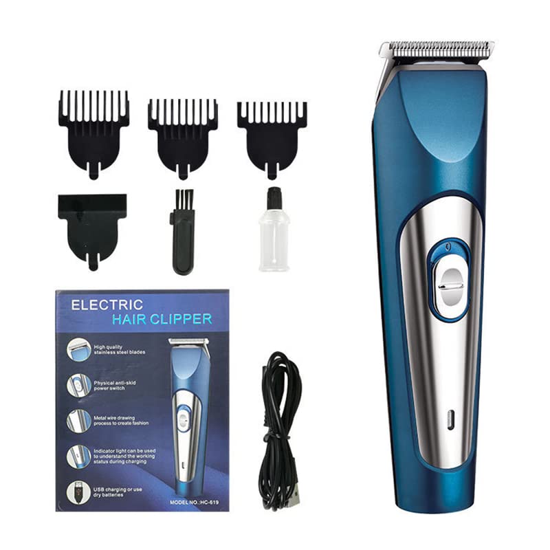 Professional Electric Hair Clippers for Men - USB Rechargeable Barber Trimmer & Hair Cutting Machine for Home & Salon Use (Blue) - Perfect for DIY Haircuts, Beard Trimming, and Professional Grooming