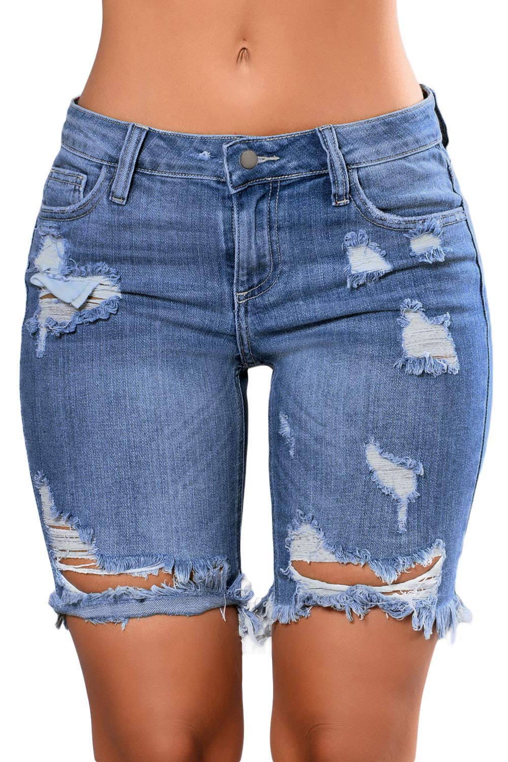 CLOTPUS Women's Mid Waist Ripped Denim Shorts - Distressed Skinny Jeans Shorts with Holes for Casual Wear & Summer Outfits