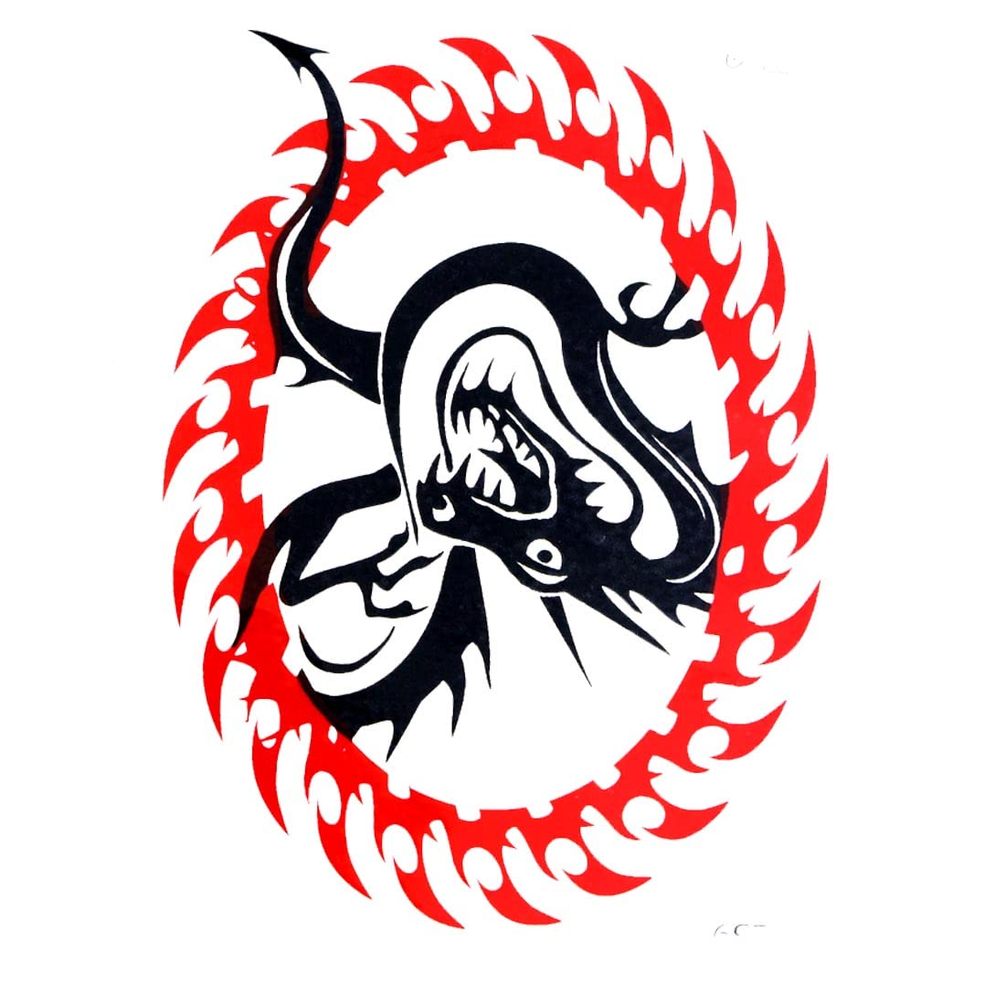 AFH Tribal Dragon Waterproof Temporary Tattoo Stickers - Black & Red Body Art for Men & Women - Perfect for Parties, Festivals & Costume Events