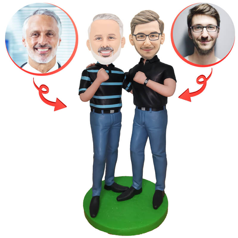 Custom Father and Son Cheer Bobbleheads - Personalized Sports Fan Gifts for Dad & Kids - Perfect for Birthdays, Father's Day & Game Day Decor
