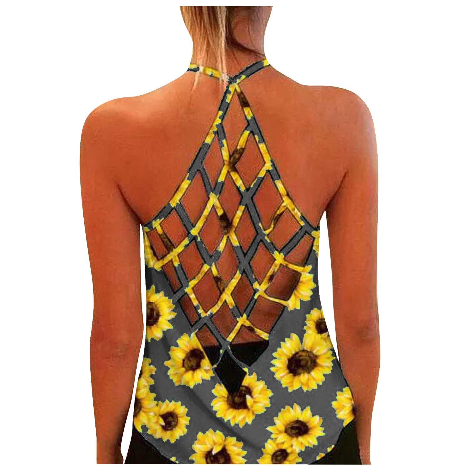 Qopobobo Women's Summer Tank Tops - Floral Print Crop Top with Back Cutout, Fitted Short Sleeve Blouse for Beach, Yoga & Casual Wear