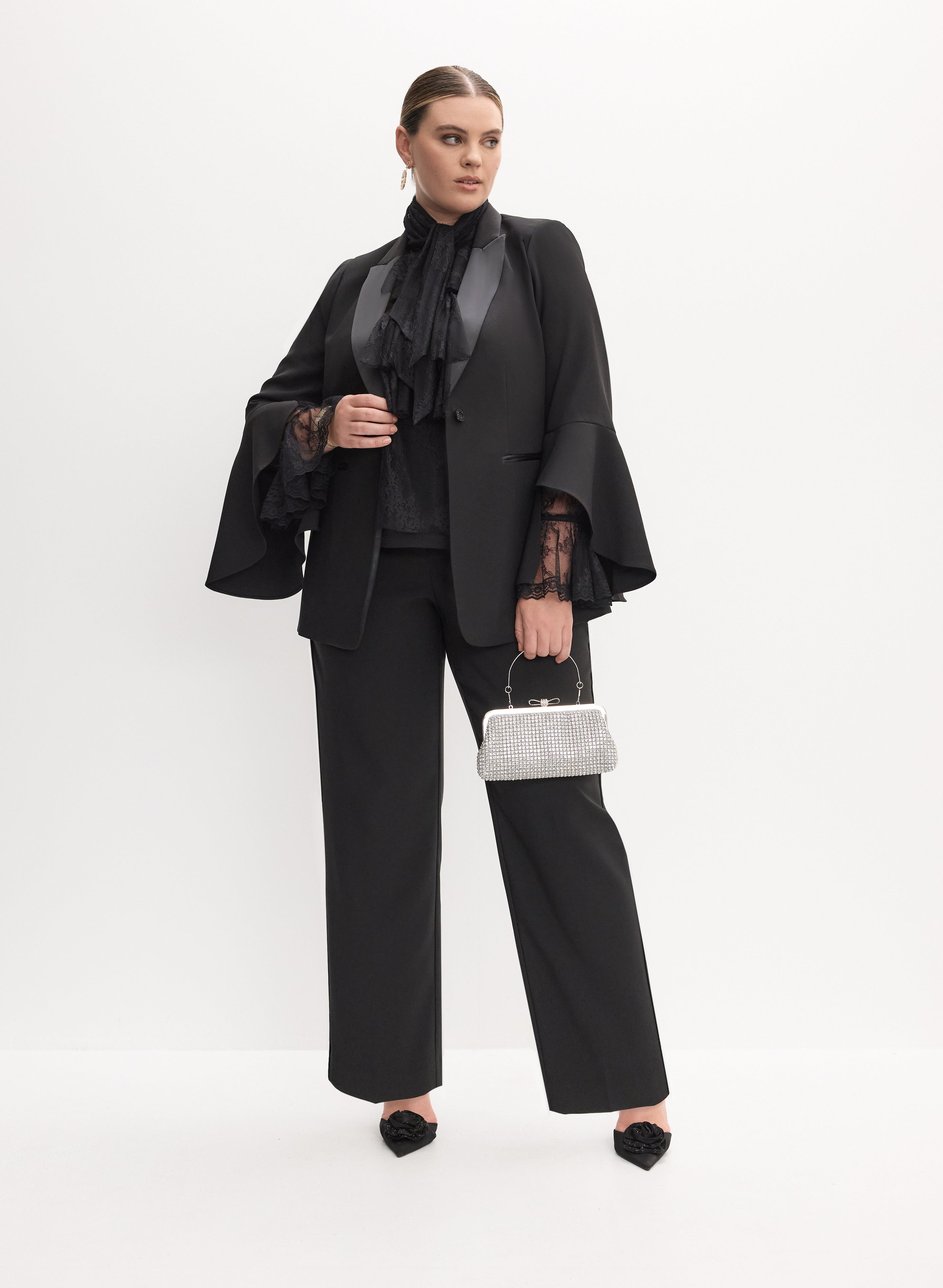 Women's Flared Sleeve Jacket & Straight Leg Pants Set - Trendy Two Piece Outfit for Work, Date Night & Casual Wear