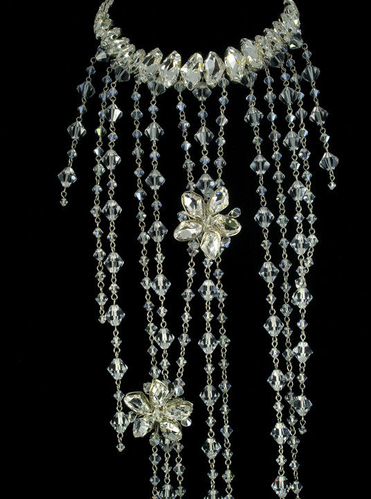 Elegant Wedding Back Necklace with Sparkling Crystals - Cascading Falling Stars Design by Kezani | Perfect for Bridal Accessories, Evening Gowns & Special Occasions