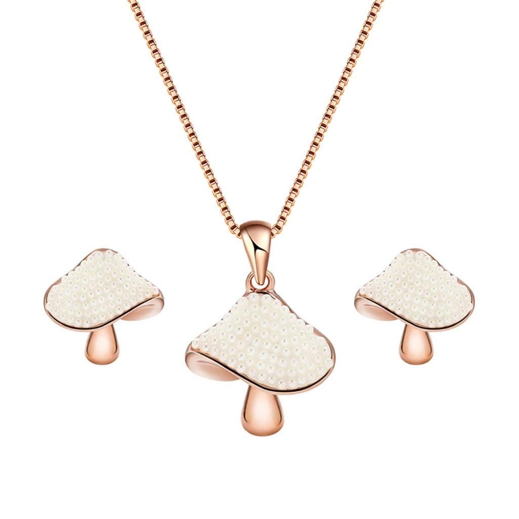Rose Gold Pet Memorial Urn for Ashes - Elegant Faux Pearl Mushroom Jewelry Set with Stud Earrings & Pendant Necklace - Perfect Funeral Keepsake Gift for Women - Ideal for Dog & Cat Ashes Storage - Home Memorial Display & Travel Scattering Ceremonies