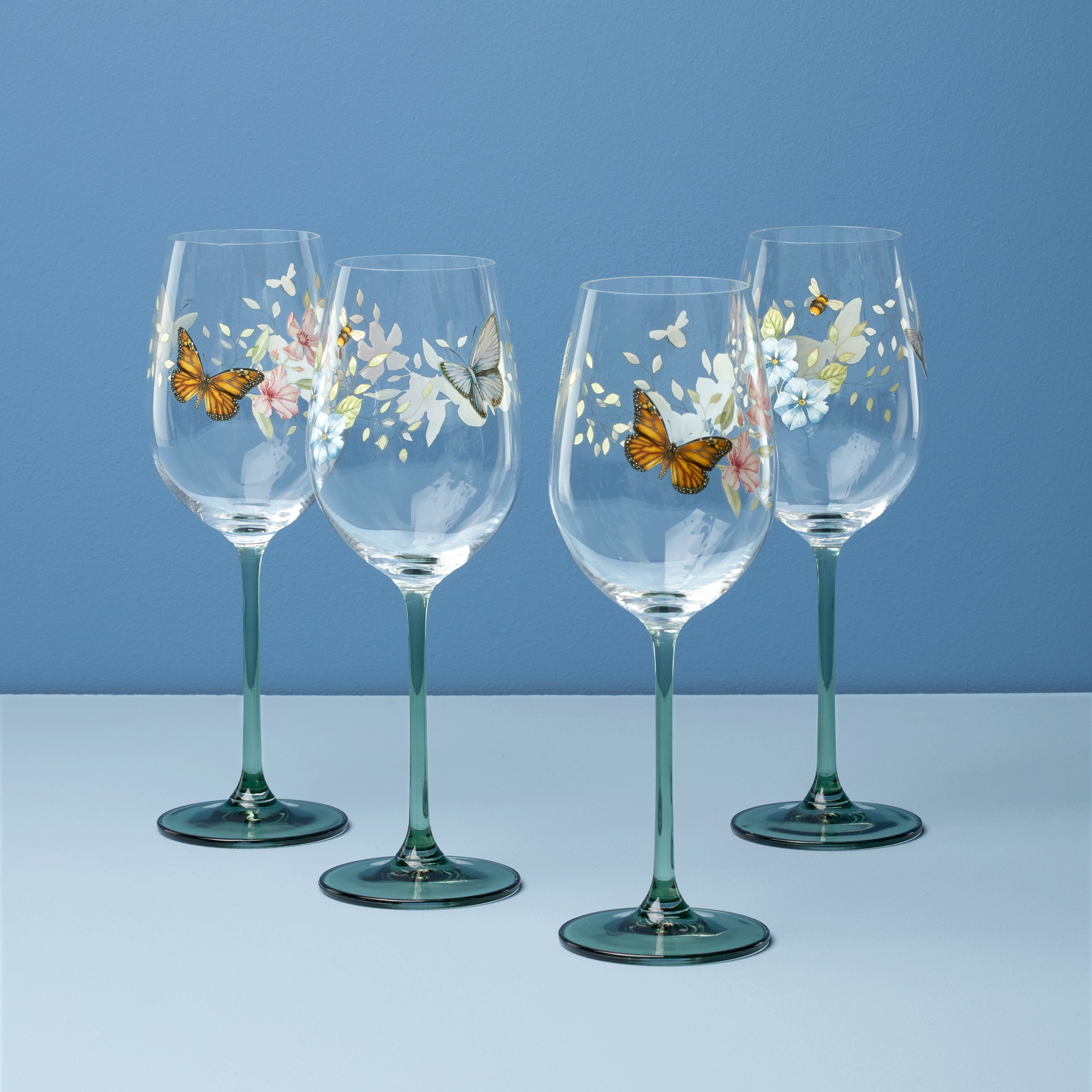 Butterfly Meadow Wine Glasses Set of 4 - Elegant Stemware for White Wine, Red Wine & Cocktails - Perfect for Dinner Parties, Weddings & Home Decor