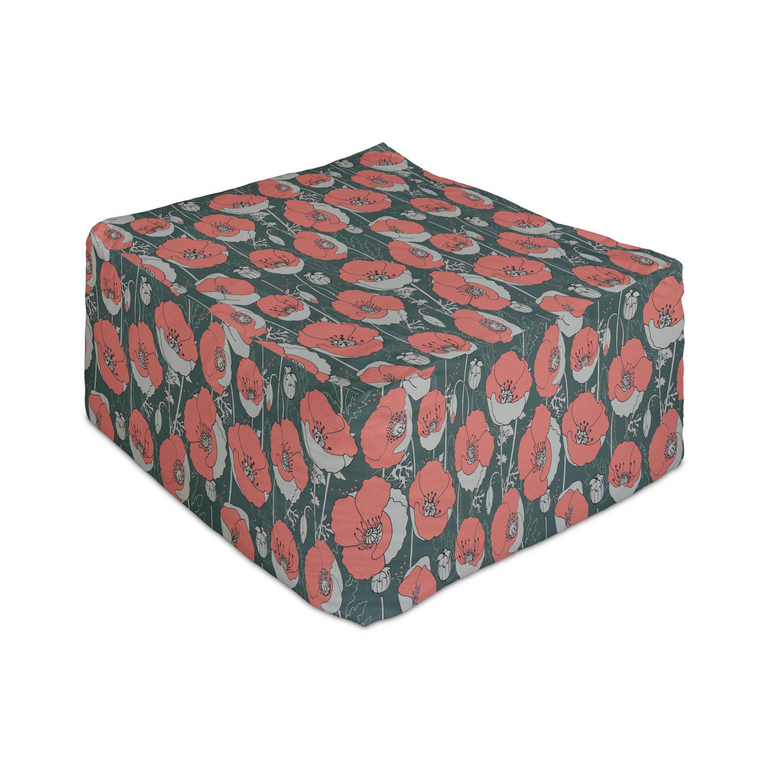 Ambesonne Floral Rectangle Pouf Ottoman - Digital Poppies Forest Design, 25
