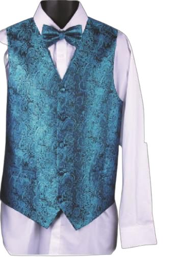 DANIEL ELLISSA Women's Metallic Thread Paisley Vest Set VS809 in Turquoise - Stylish Outfit for Parties, Weddings & Special Occasions