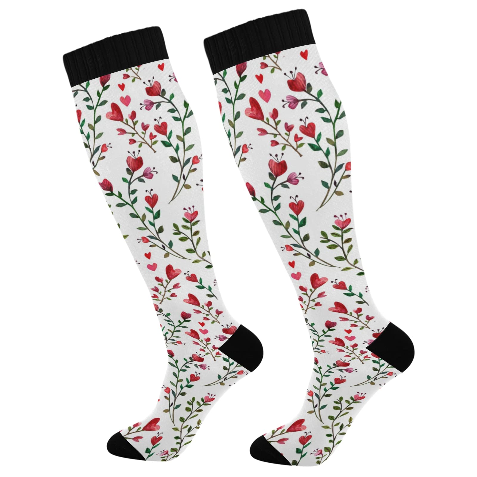 ODAWA Holiday Hearts Compression Socks for Women & Men - Breathable Knee-High Support Socks for Sports, Trekking & Travel - Perfect for Running, Hiking & Long Flights