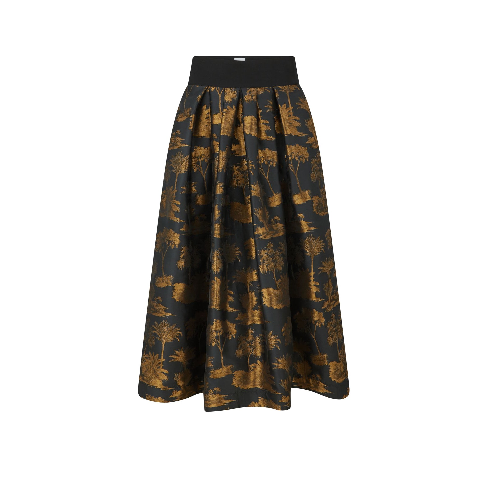 Stylish Korie Palm Jacquard Skirt for Women - Tropical Print A-Line Midi Skirt | Perfect for Beach Vacations, Summer Parties & Boho Fashion