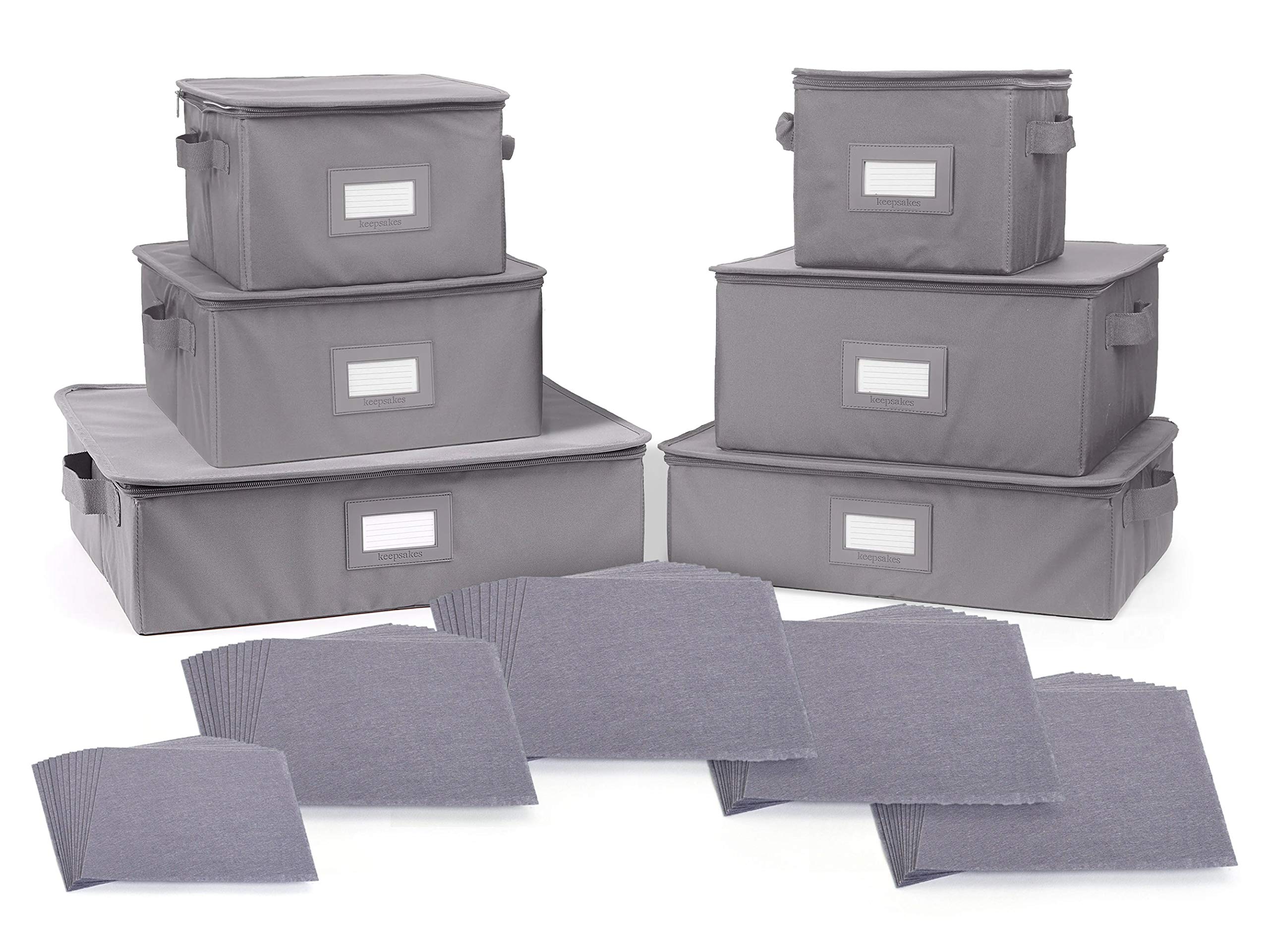 Covermates Keepsakes Dish Storage Box – Stackable Organizer with Reinforced Handles for Fine China Protection (Graphite) | Perfect for Holiday China Storage & Cabinet Organization