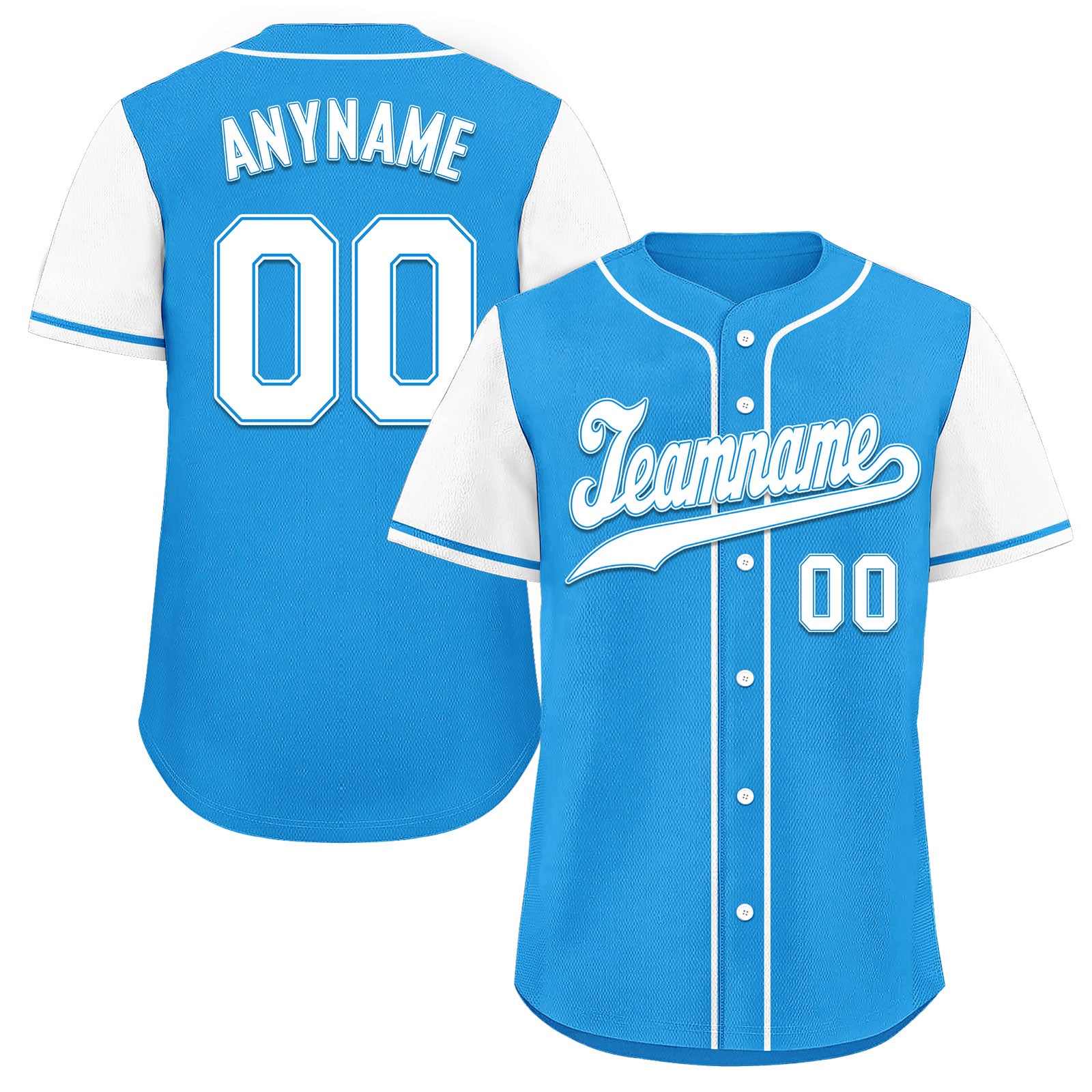 Custom Blue & White Raglan Sleeve Baseball Jersey - Personalized Authentic Sports Uniform BSBJ01 D020200 for Team Games, Fan Events & Casual Wear