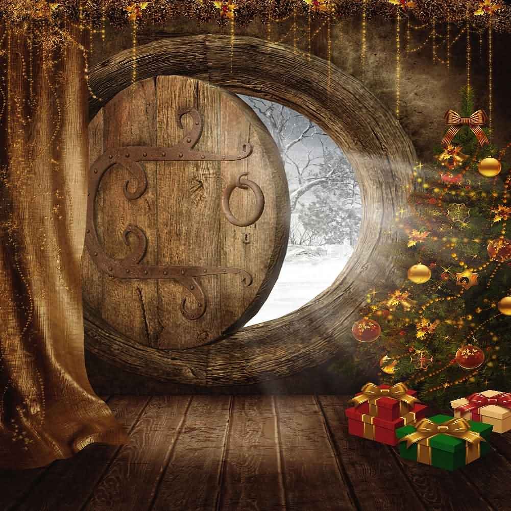 GladsBuy 10' x 10' Christmas Door Digital Printed Photography Backdrop - Holiday Party Decor, Family Photo Shoot Background, Seasonal Event Decoration (YHA-126)