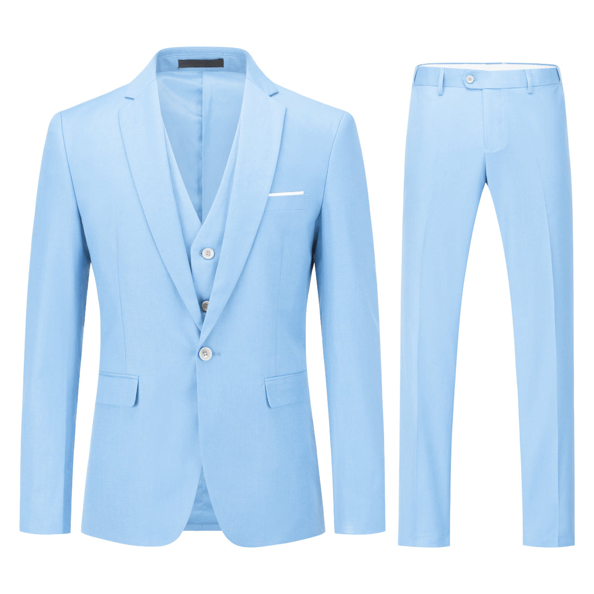 3 Piece Slim Fit Classic Light Blue Casual Suit for Men - Business & Wedding Outfit - Office, Party & Formal Events Wear