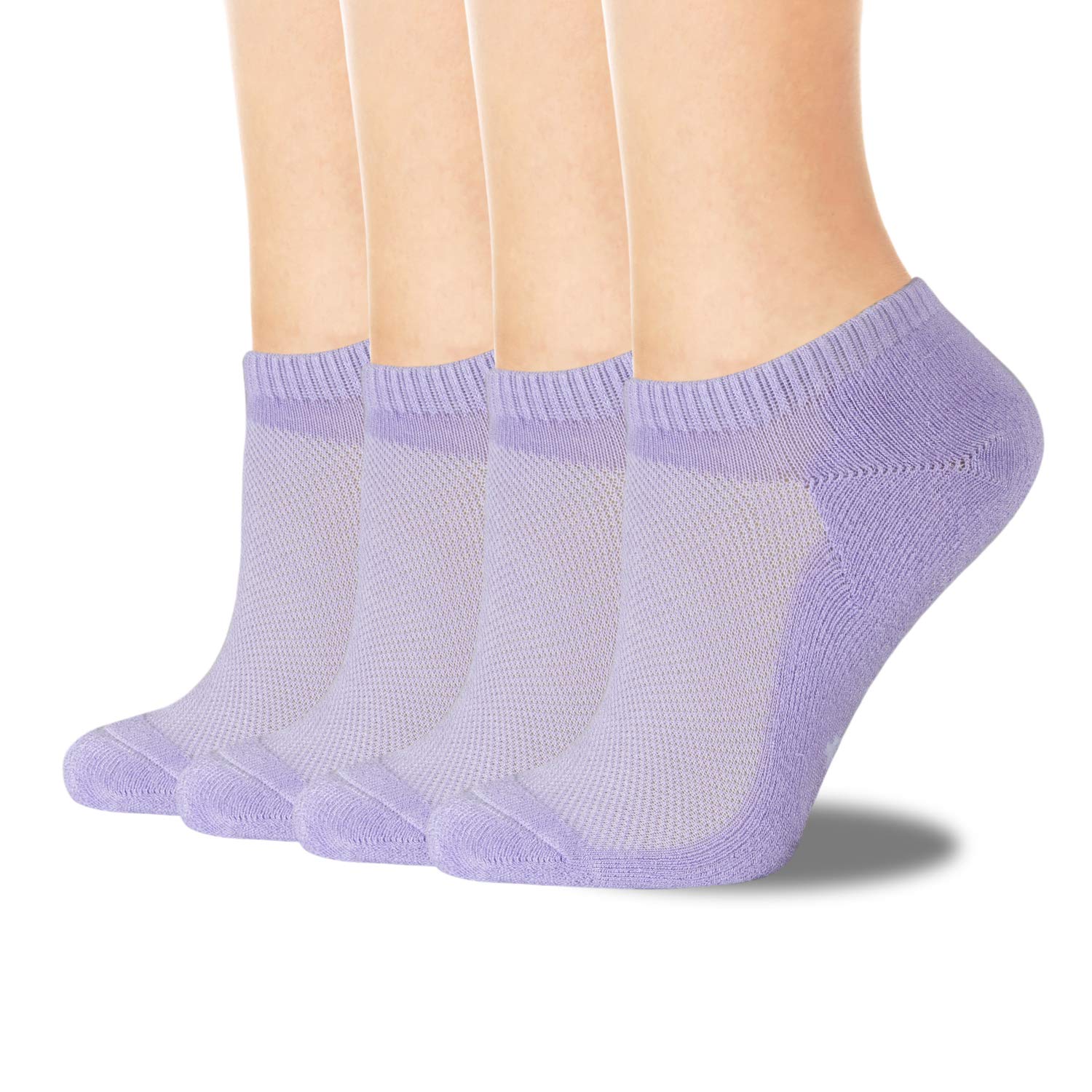 4 Pack Women's Bamboo No Show Socks - Breathable & Odor Control Athletic Socks with Cushioned Sole for Running, Yoga & Daily Wear