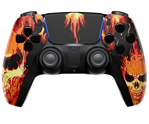 Custom Wireless Pro Controller for PS5 - Exclusive Fire Skull Design, No Mods Needed | Perfect for Gaming Tournaments & Competitive Play