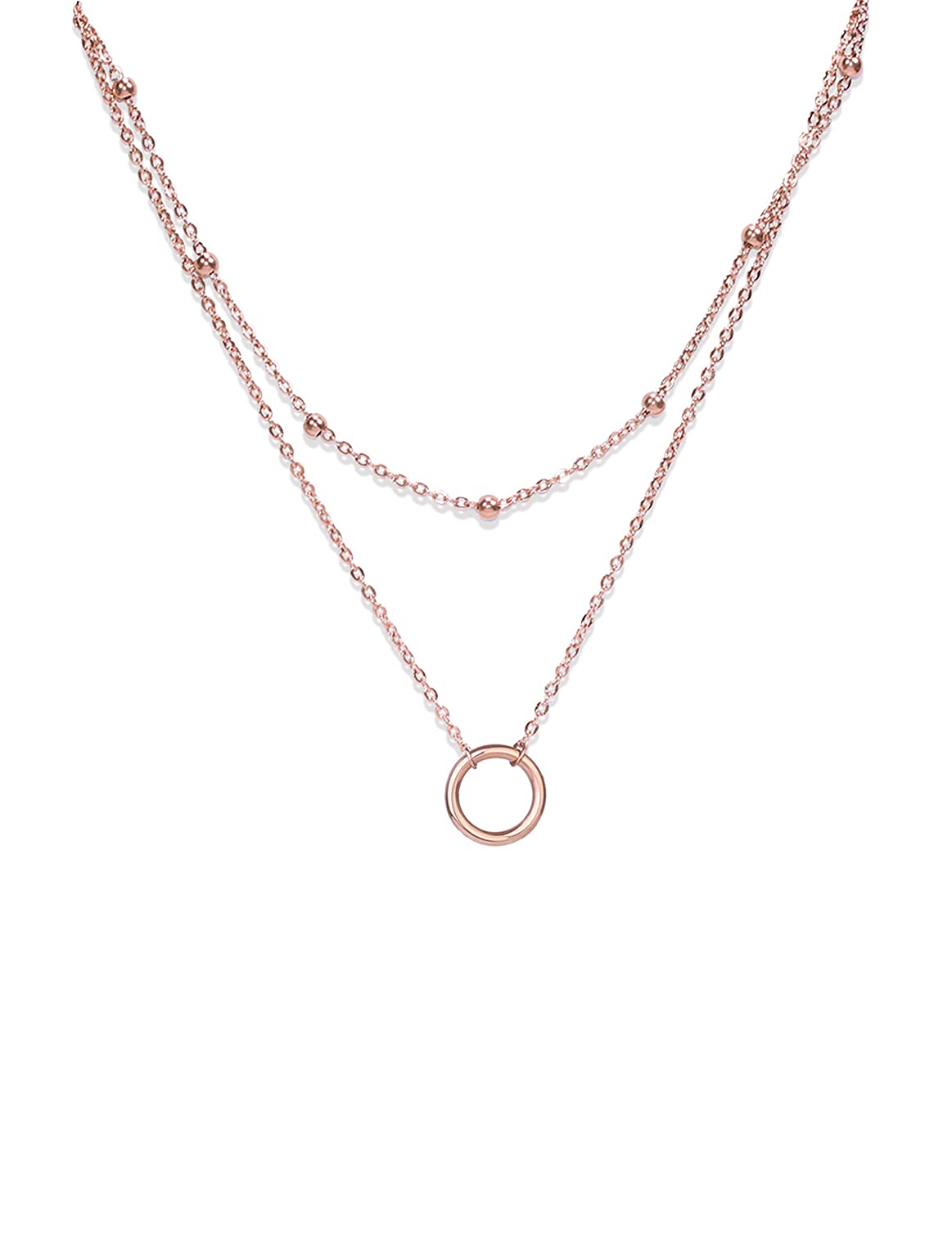 Elegant Rose Gold Layered Necklace for Women - Stainless Steel Coin Choker with Cross, Star & Circle Pendants | Perfect Gift for Mom, Girlfriend & Ladies | Everyday Wear, Date Night & Special Occasions