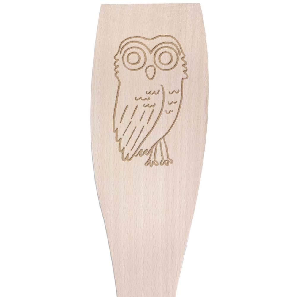 Azeeda Large Wooden Cooking Spatula with Wide Eyed Owl Design - Natural Kitchen Utensil for Baking, Flipping Pancakes & Serving - Perfect Gift for Home Chefs (SA00005783)
