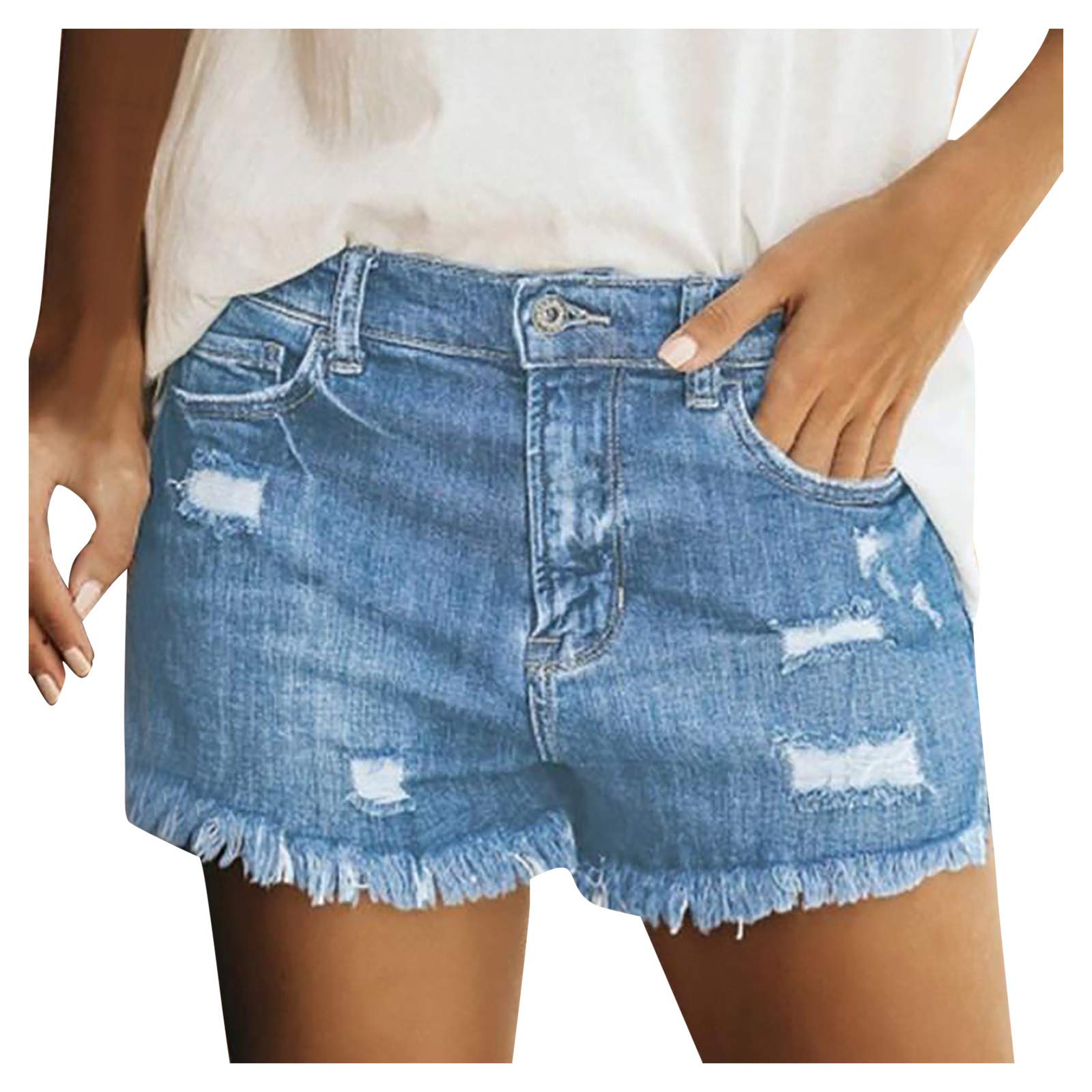 iOPQO Women's High Waist Slimming Denim Shorts - Summer Ripped Jeans Shorts for Women Plus Size | Casual Outfit & Beach Wear