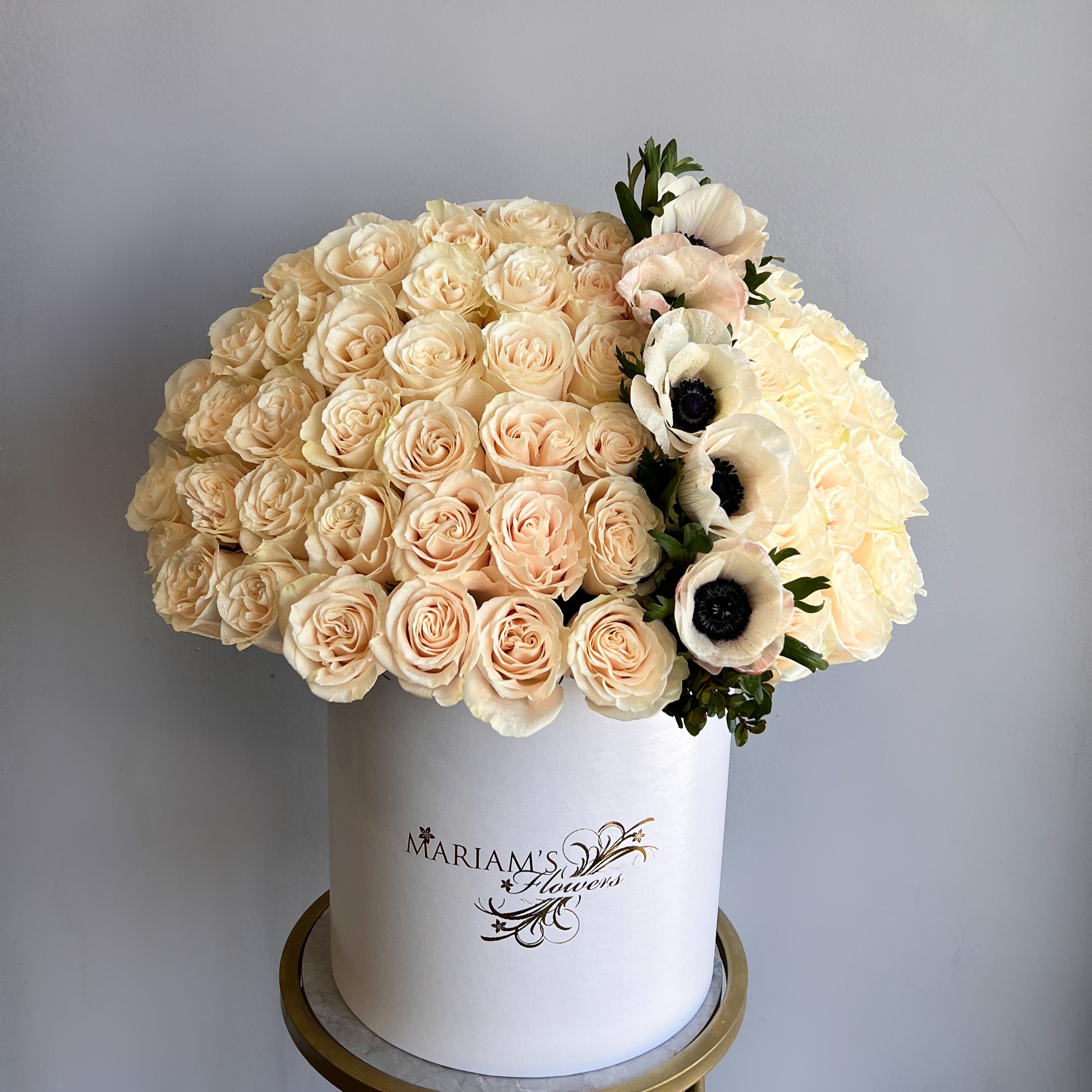 White Rose Classic with Anemones - Elegant Floral Arrangement for Weddings, Home Decor & Special Occasions